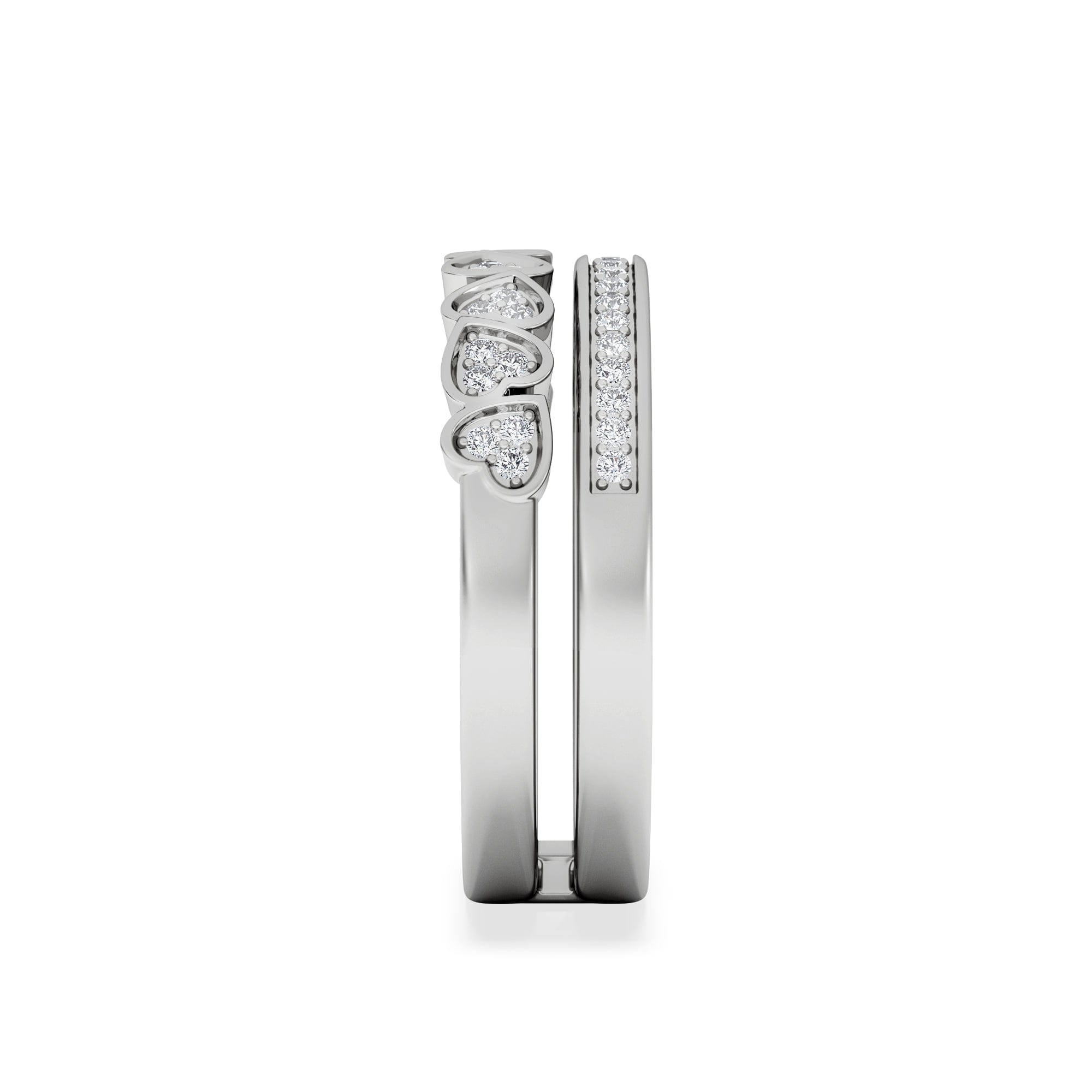 Diamond Double Heart Band Stacking Ring Lab Diamond 0.20ct in 925 Silver