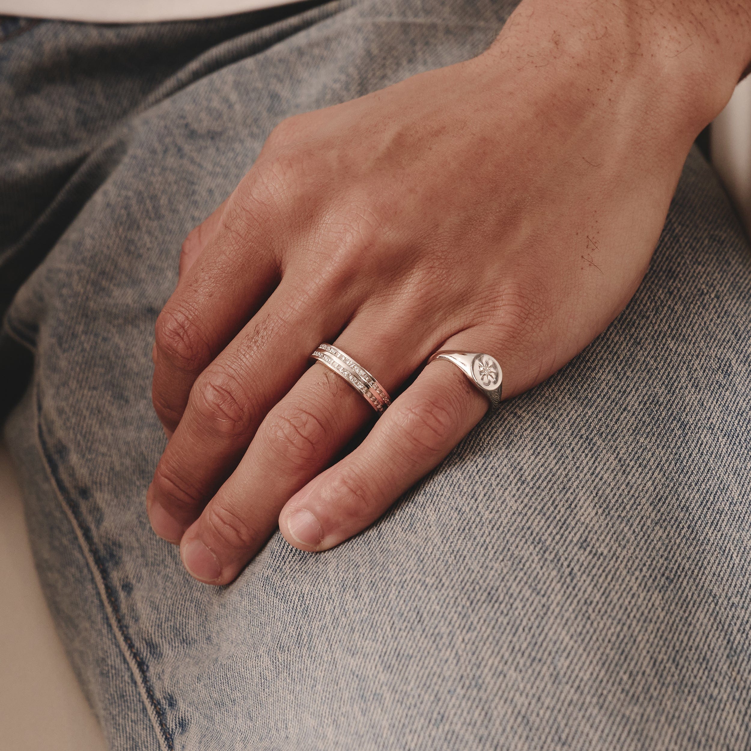Diamond Star Signet Lab Diamond Ring in 925 Silver
