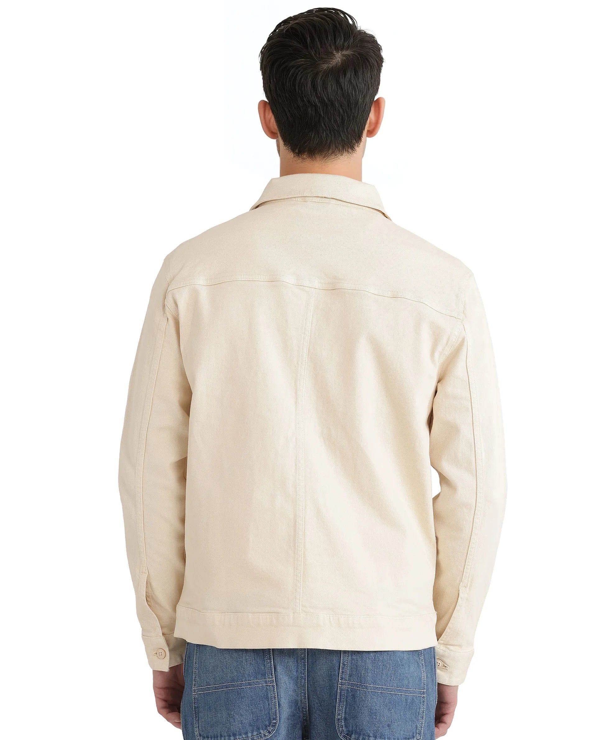 RARE Rabbit Men's Volta Off White Cotton Plain Regular Fit Full Sleeve Spread Collar Jacket