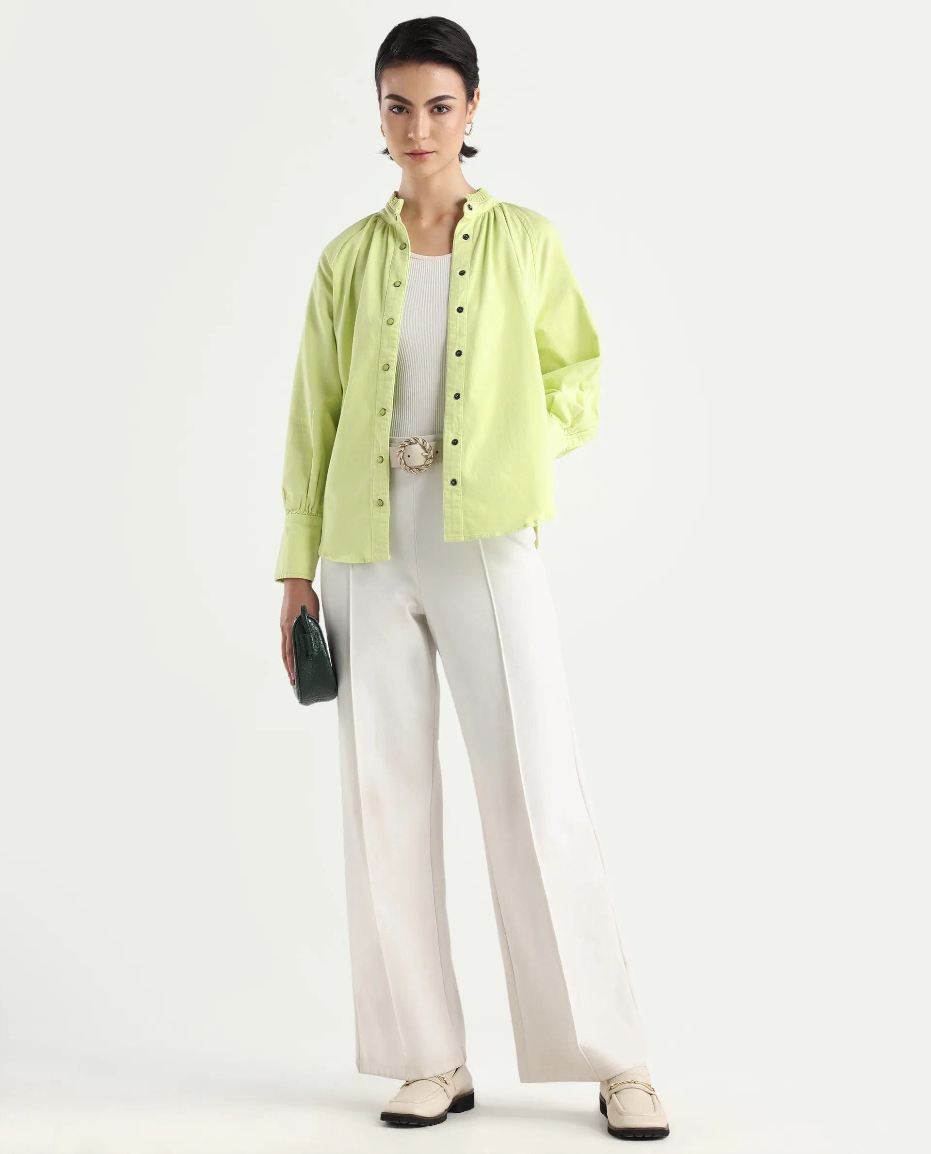 Rareism Women's Bellona Green Cotton Sweetheart Neck Plain Regular Fit Jacket