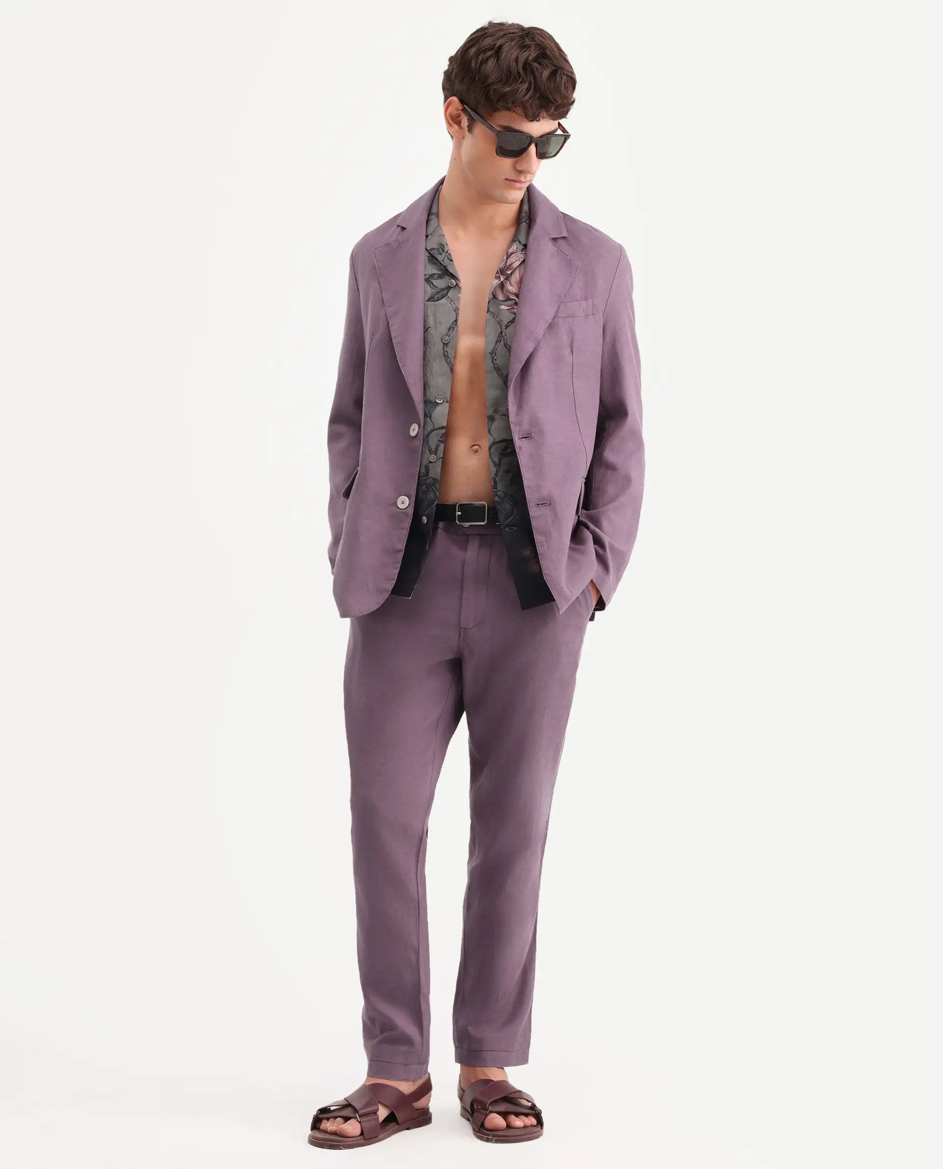 RARE Rabbit Men's Linol Purple Lyocell Blend Fabric Collared Neck Tailored Fit Blazer