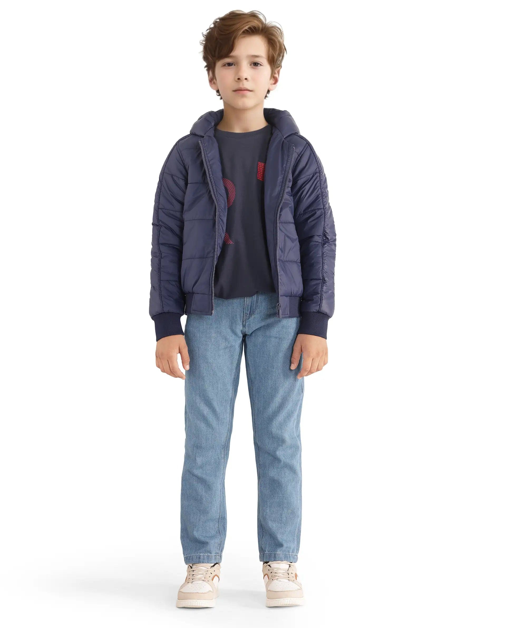 Rare Ones Kids Frant Dark Blue Nylon Full Sleeve Solid Jacket