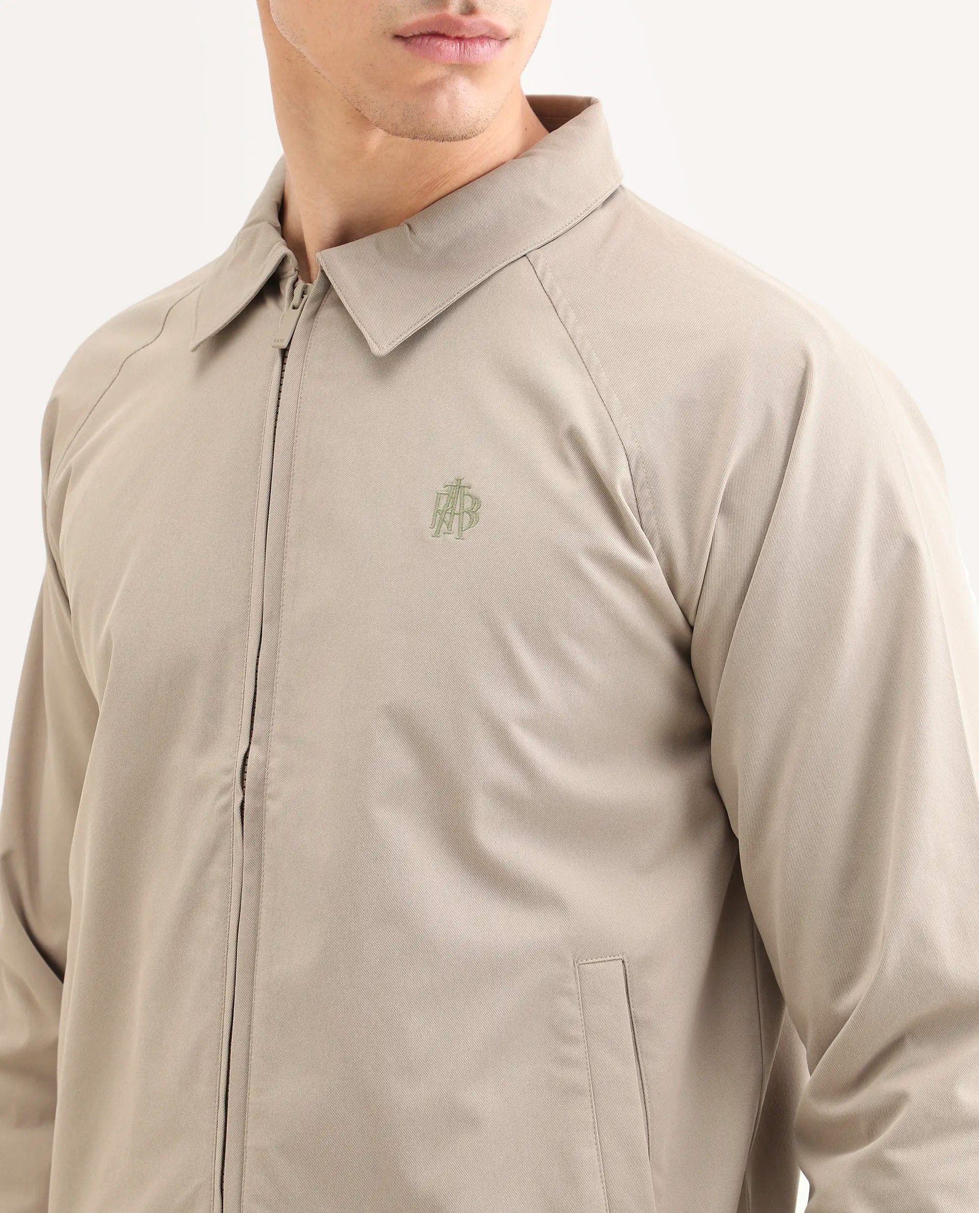 RARE Rabbit Men's Clayon Beige Polyester Embroidered Regular Fit Full Sleeve Spread Collar Jacket
