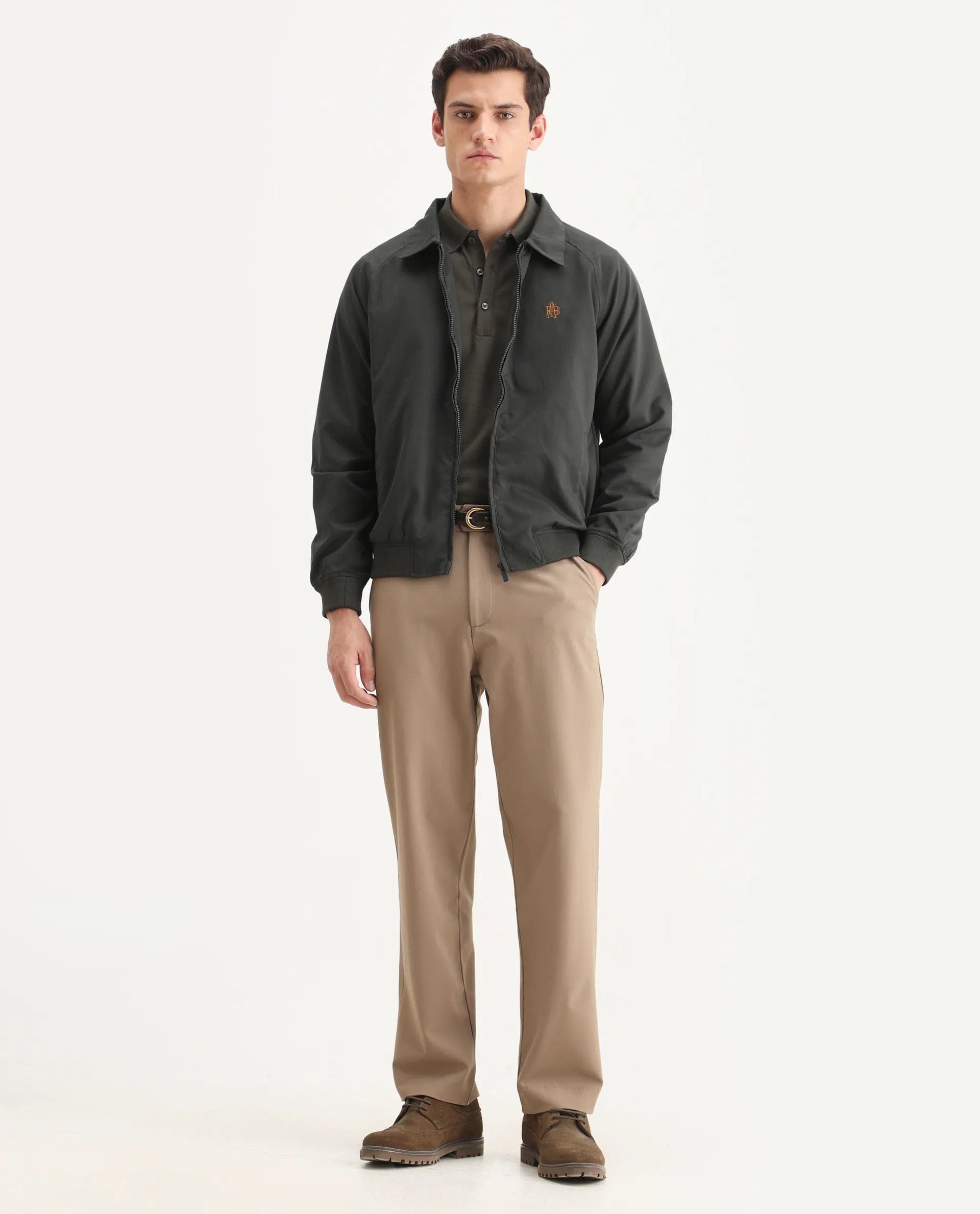 RARE Rabbit Men's Clayon Olive Polyester Embroidered Regular Fit Full Sleeve Spread Collar Jacket