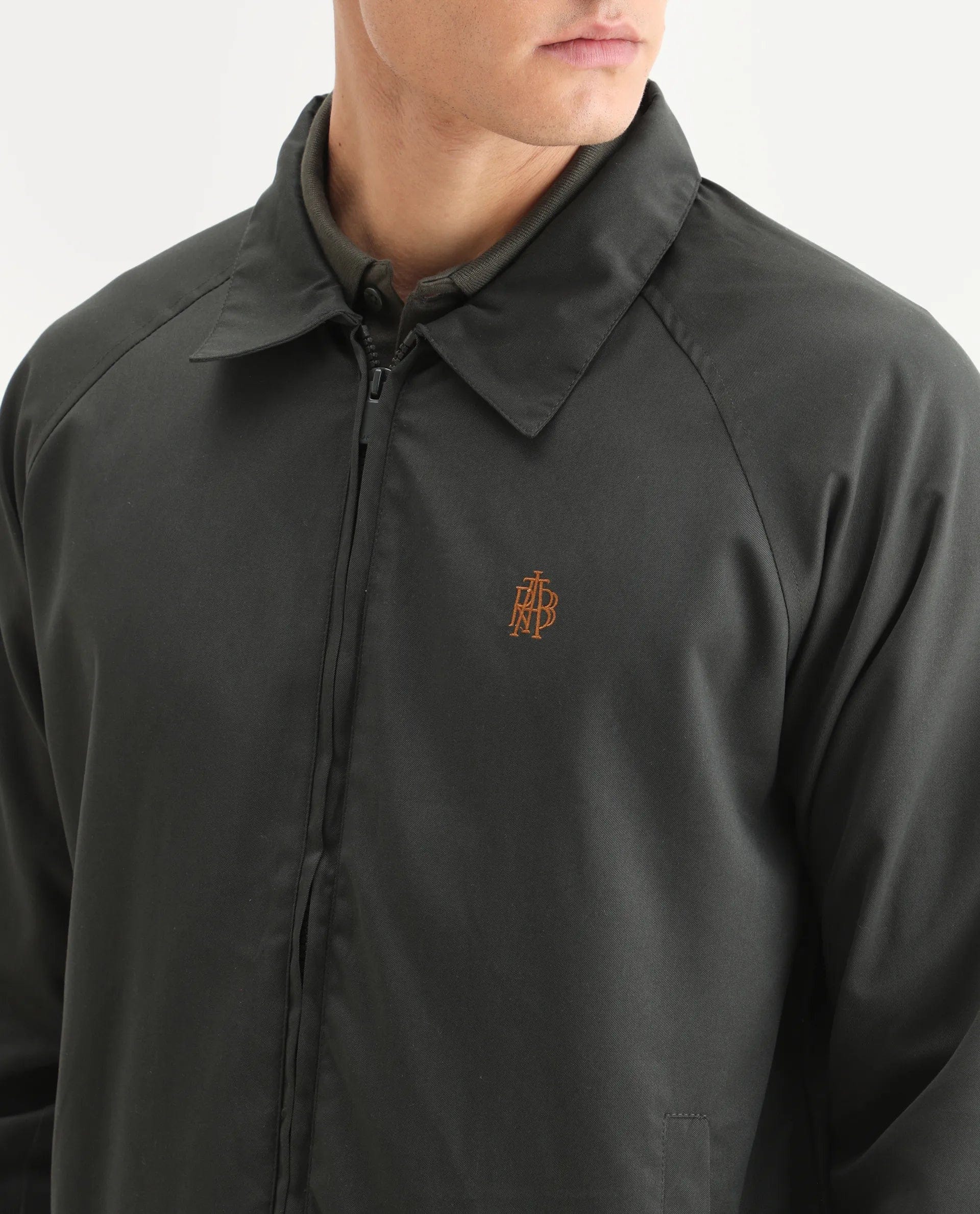 RARE Rabbit Men's Clayon Olive Polyester Embroidered Regular Fit Full Sleeve Spread Collar Jacket