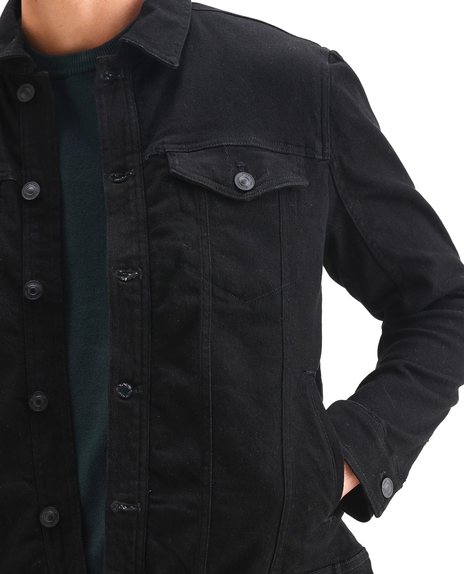RARE Rabbit Men's Tonk Black Cotton Plain Regular Fit Full Sleeve Spread Collar Jacket