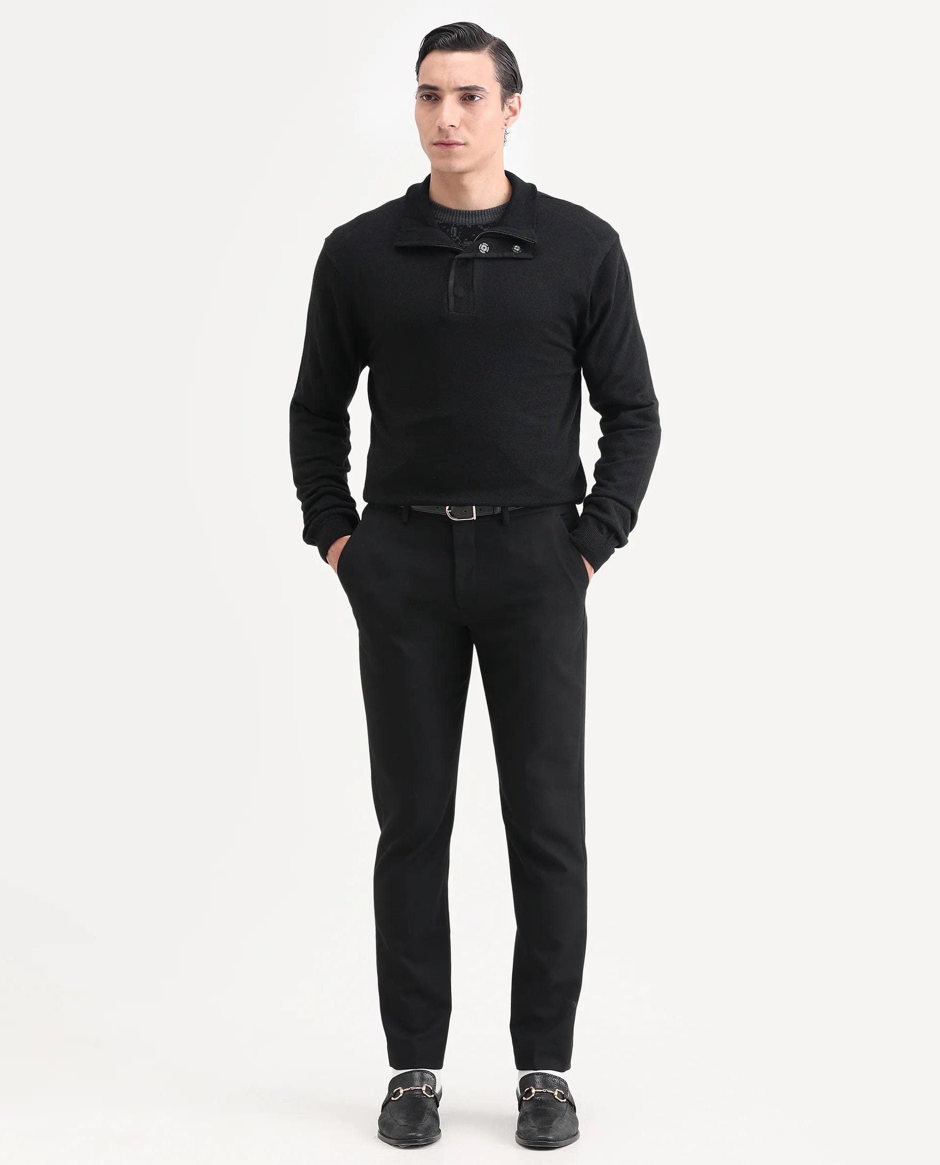 RARE Rabbit Men's Johny - 25 Light Black Acrylic Fabric Full Sleeve High Neck Plain Sweater