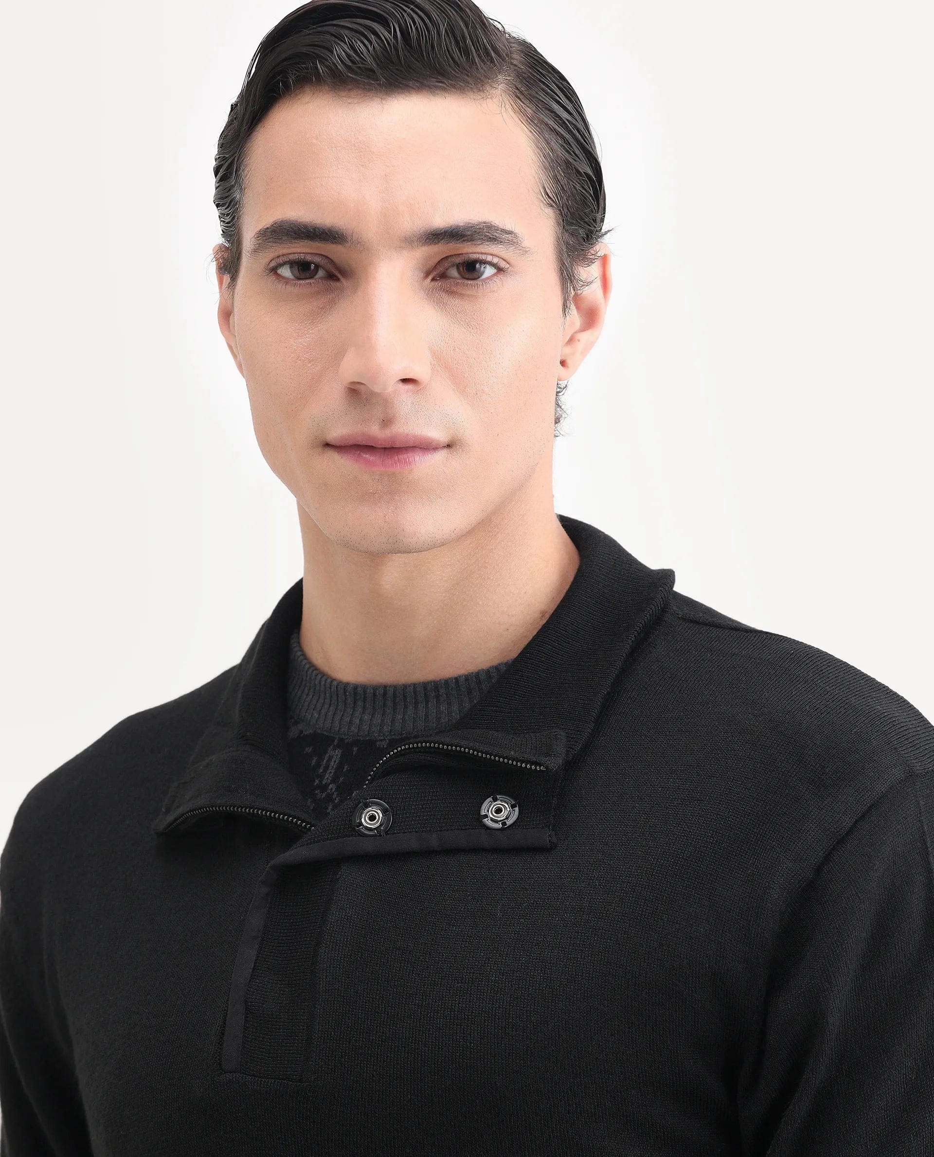RARE Rabbit Men's Johny - 25 Light Black Acrylic Fabric Full Sleeve High Neck Plain Sweater