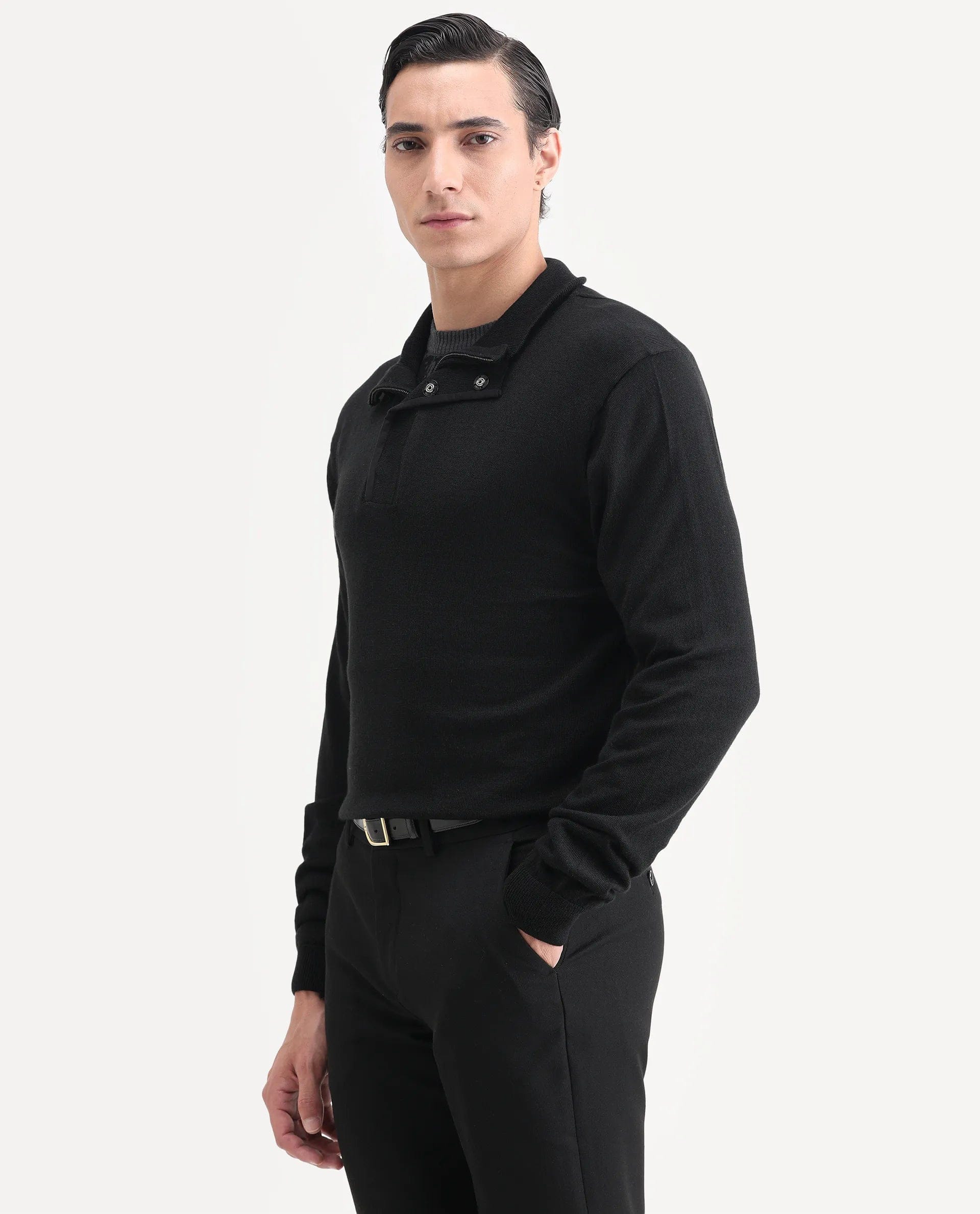 RARE Rabbit Men's Johny - 25 Light Black Acrylic Fabric Full Sleeve High Neck Plain Sweater