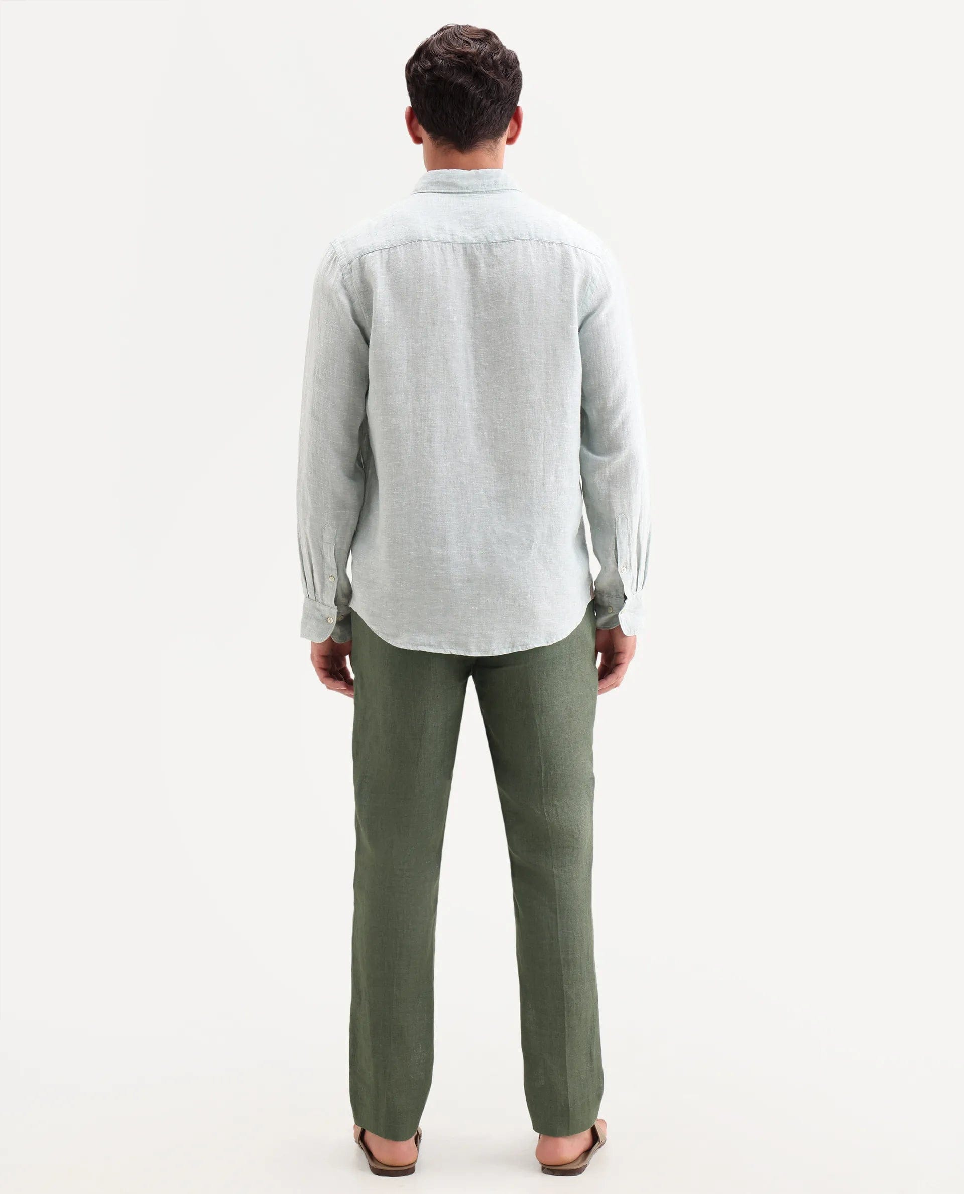 RARE Rabbit Men's Borium - T Dusky Green Linen Fabric Regular Fit Plain Trouser