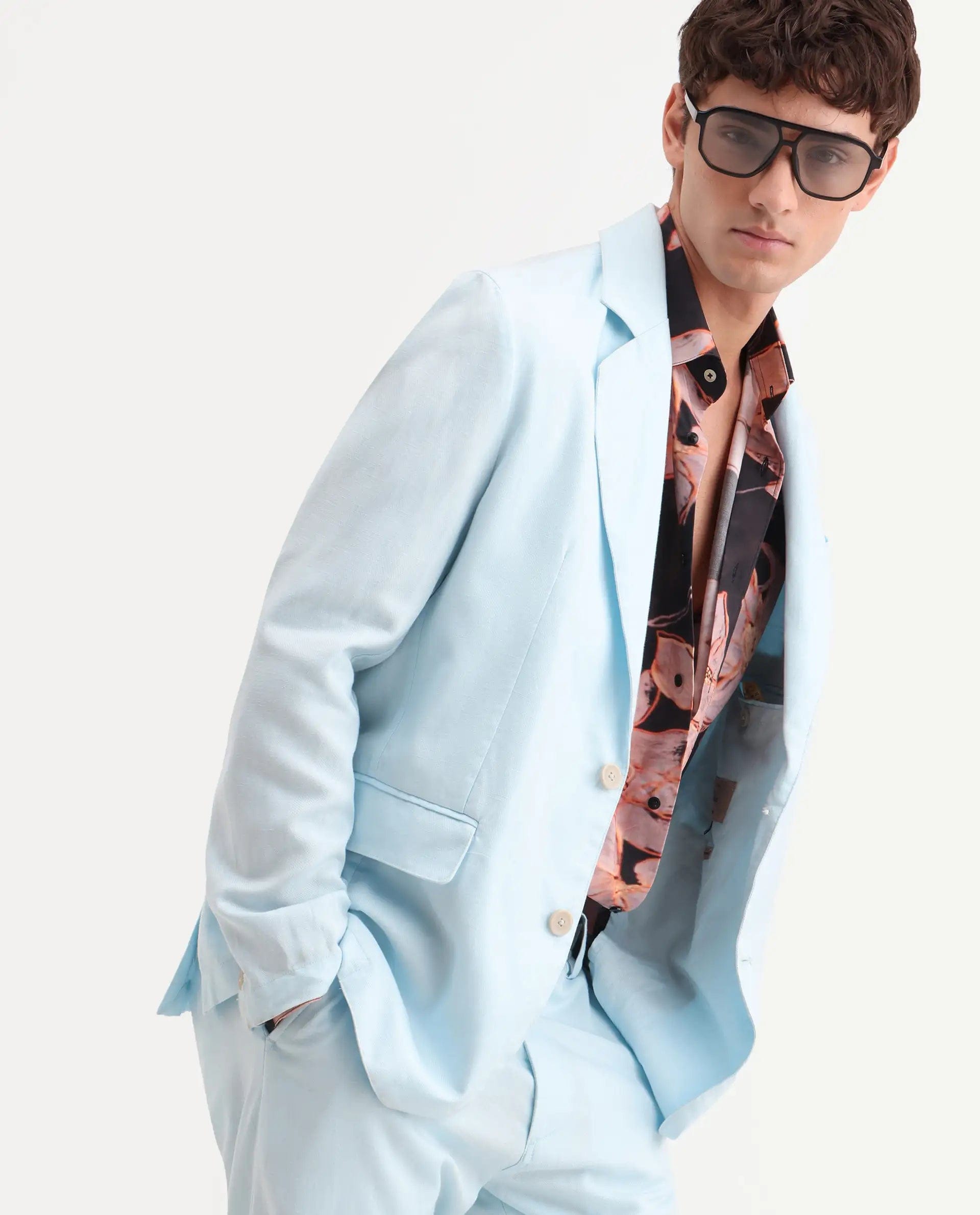 RARE Rabbit Men's Linol Aqua Lyocell Blend Fabric Collared Neck Tailored Fit Blazer