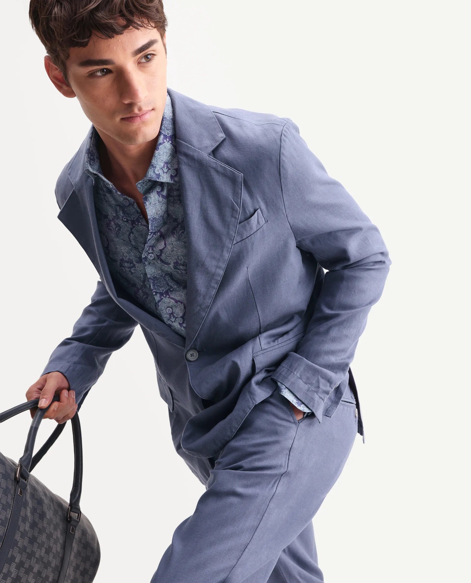 RARE Rabbit Men's Linol Dusky Purple Linen Blend Fabric Lapel Neck Tailored Fit Plain Blazer