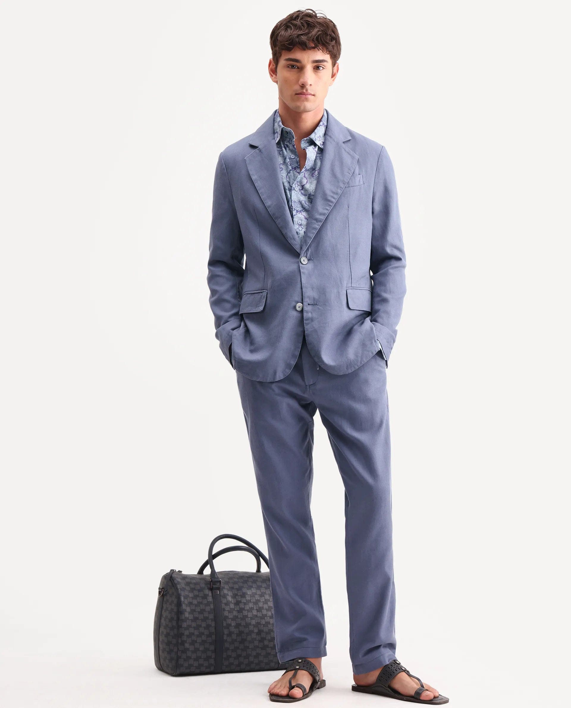RARE Rabbit Men's Linol Dusky Purple Linen Blend Fabric Lapel Neck Tailored Fit Plain Blazer