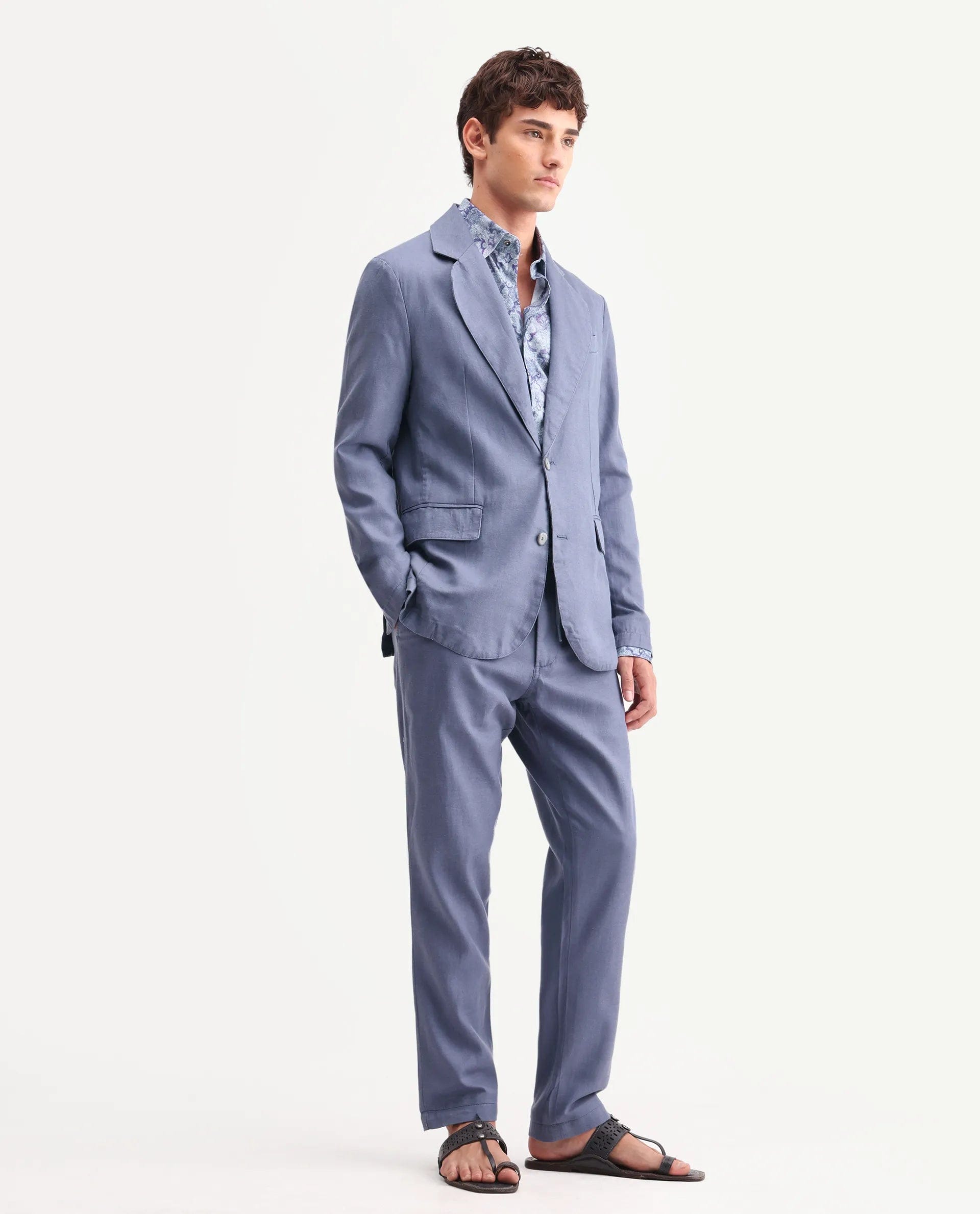 RARE Rabbit Men's Linol Dusky Purple Linen Blend Fabric Lapel Neck Tailored Fit Plain Blazer