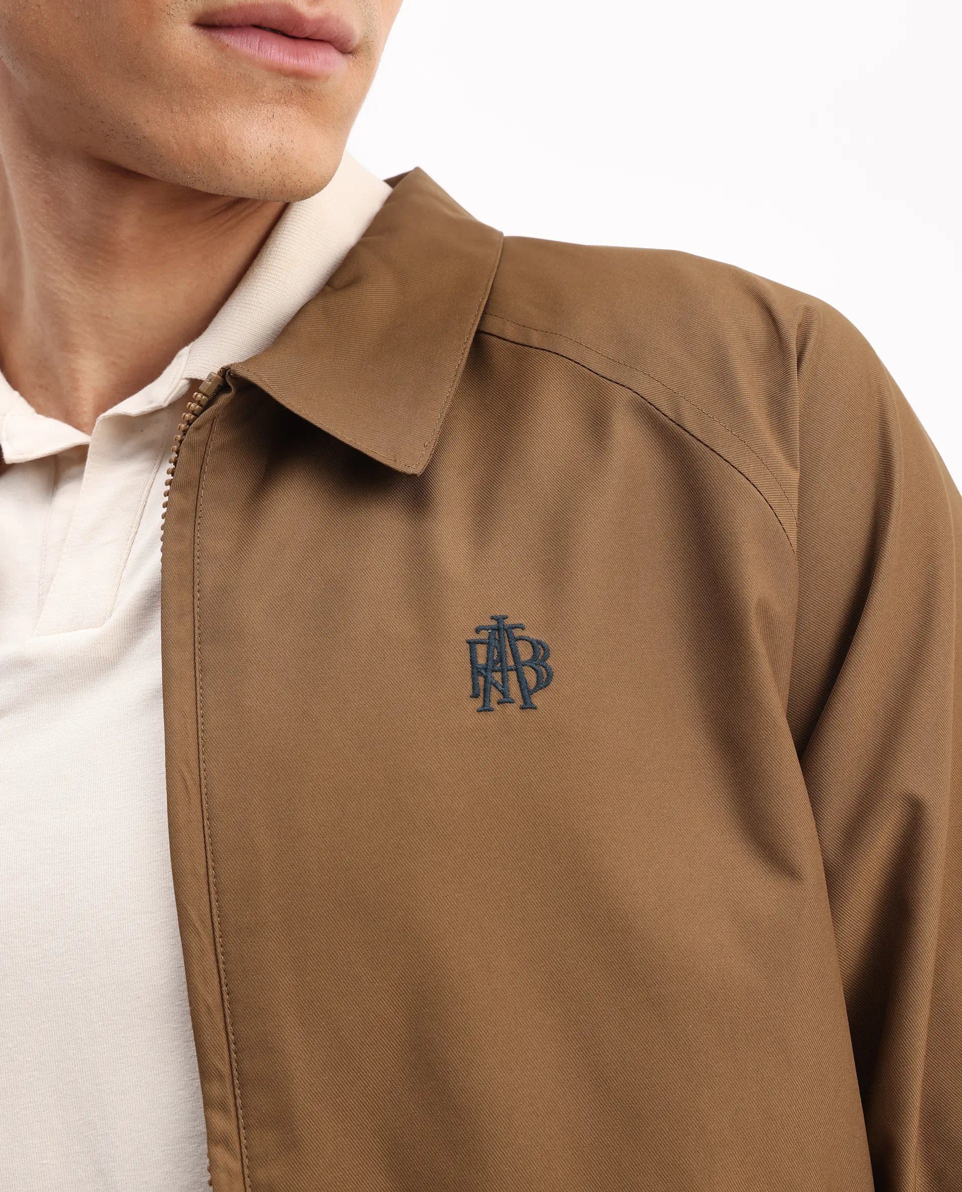 RARE Rabbit Men's Clayon Brown Polyester Embroidered Regular Fit Full Sleeve Spread Collar Jacket