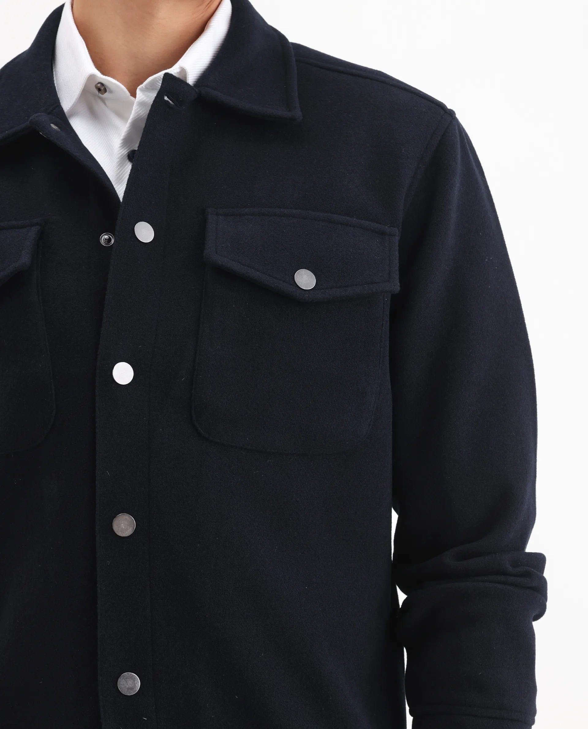 RARE Rabbit Men's Tweedo - 25 Navy Olyester Textured Relaxed Fit Full Sleeve Spread Collar Jacket