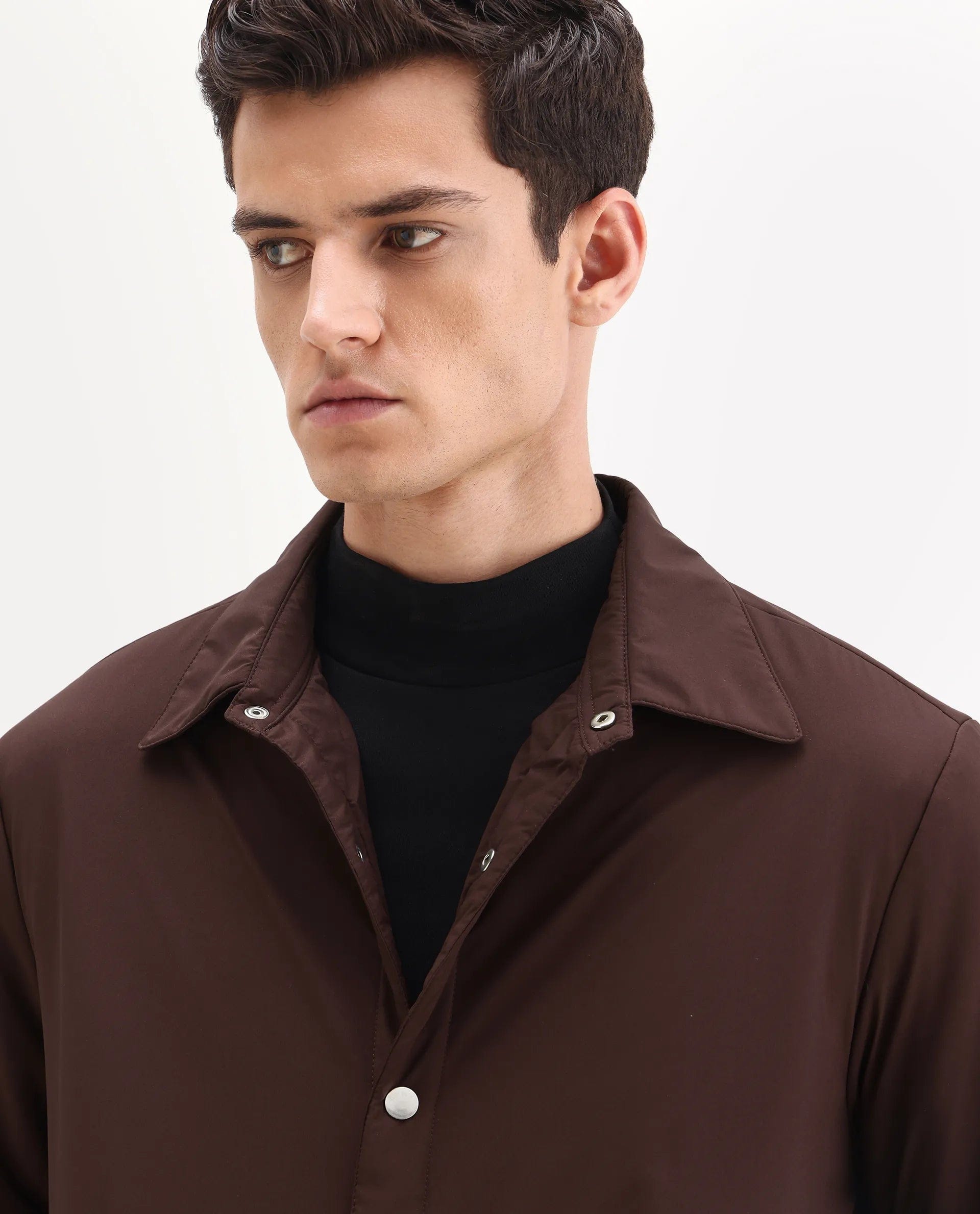 RARE Rabbit Men's Olva Maroon Polyester Fabric Collared Neck Regular Plain Jacket