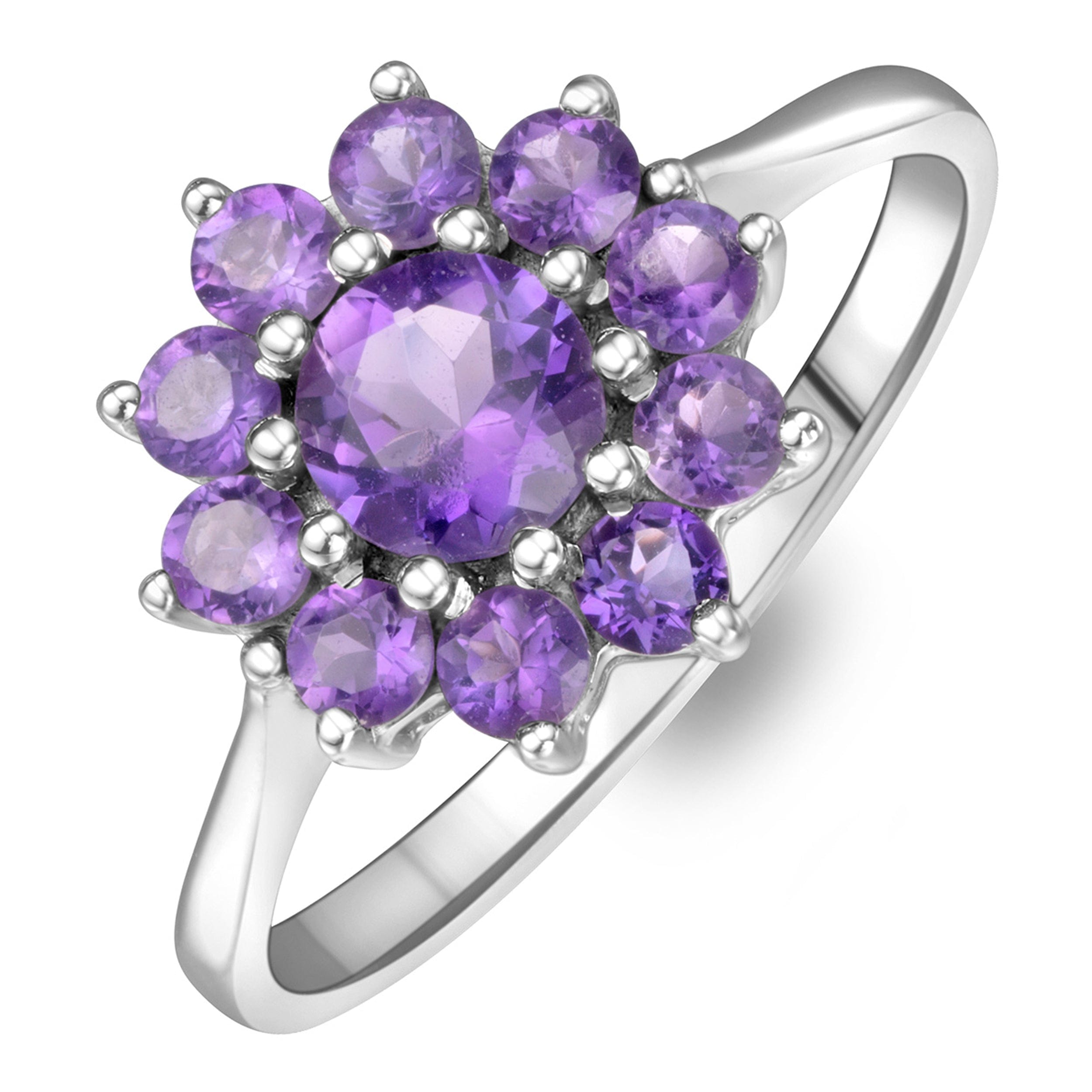 WHITE* 0.94ct Amethyst Cluster Ring in 9K White Gold