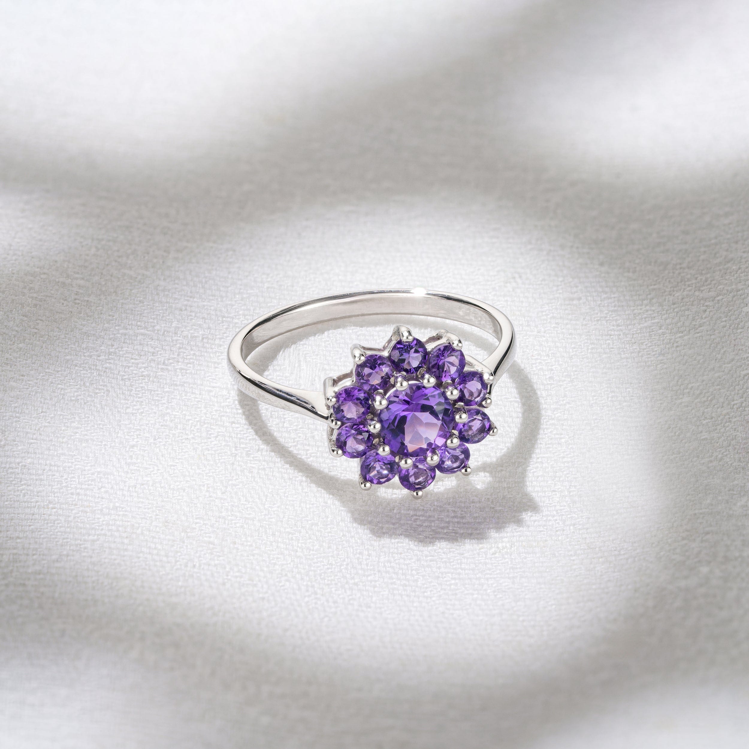 WHITE* 0.94ct Amethyst Cluster Ring in 9K White Gold