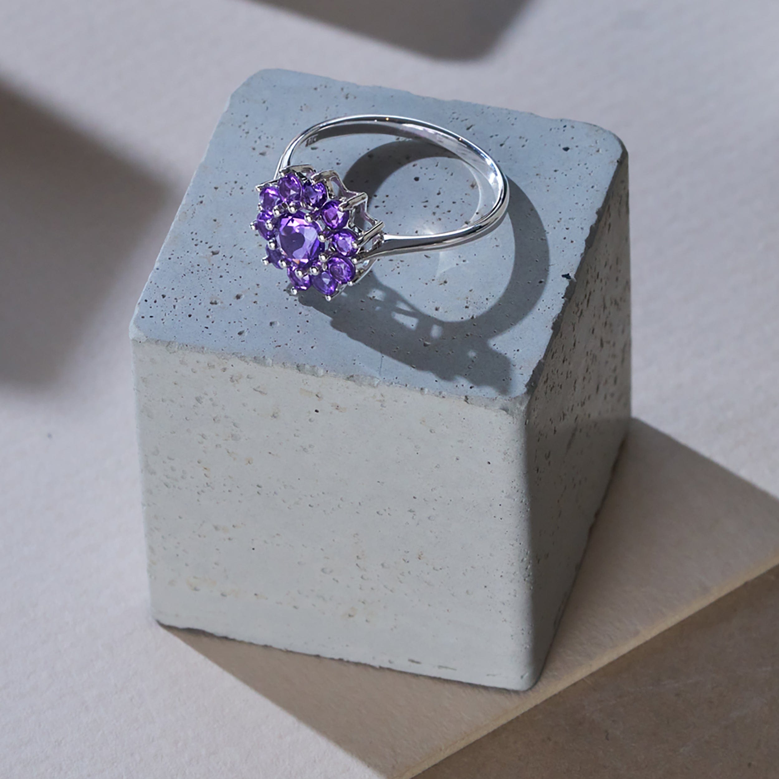 WHITE* 0.94ct Amethyst Cluster Ring in 9K White Gold