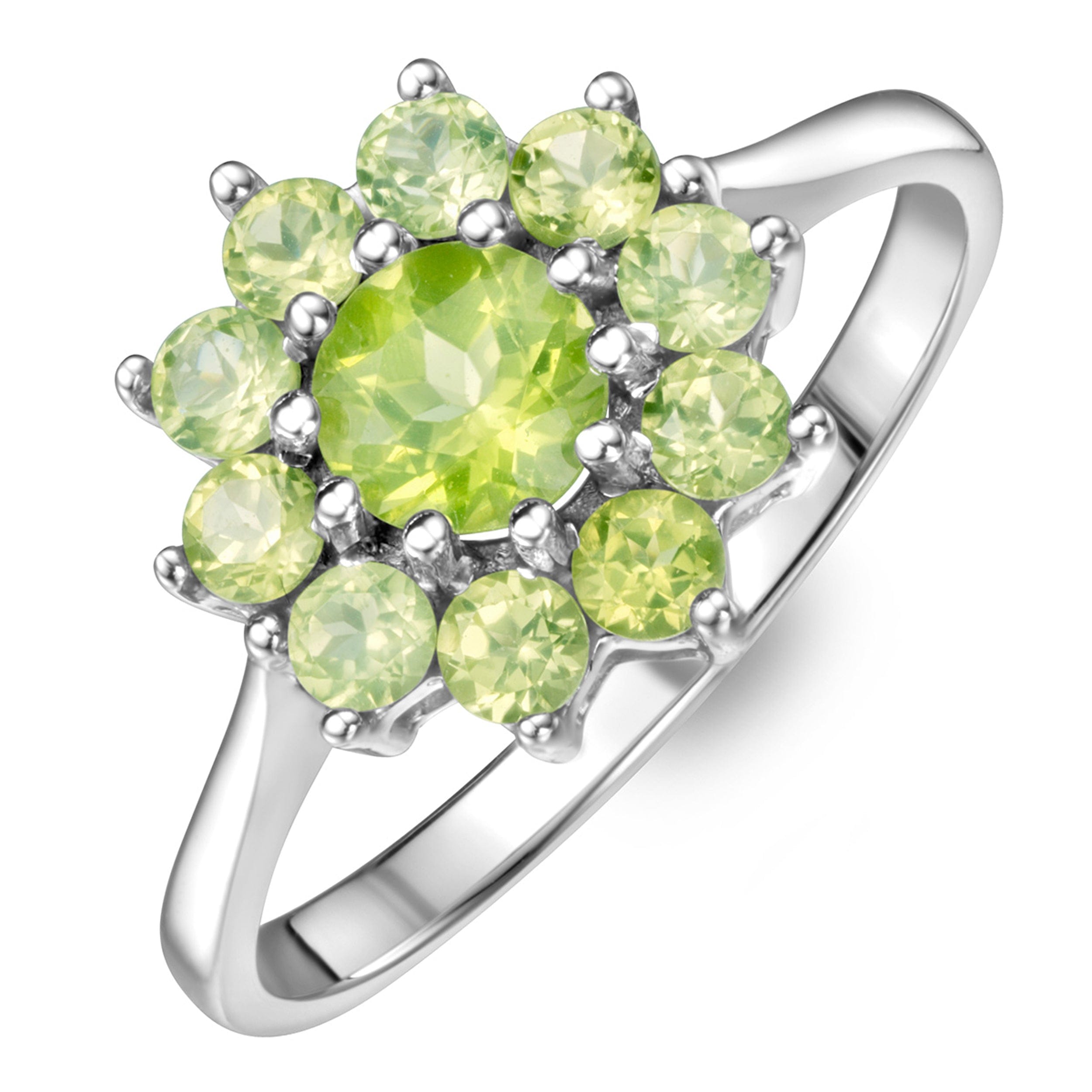 WHITE* 1.12ct Peridot Cluster Ring in 9K White Gold