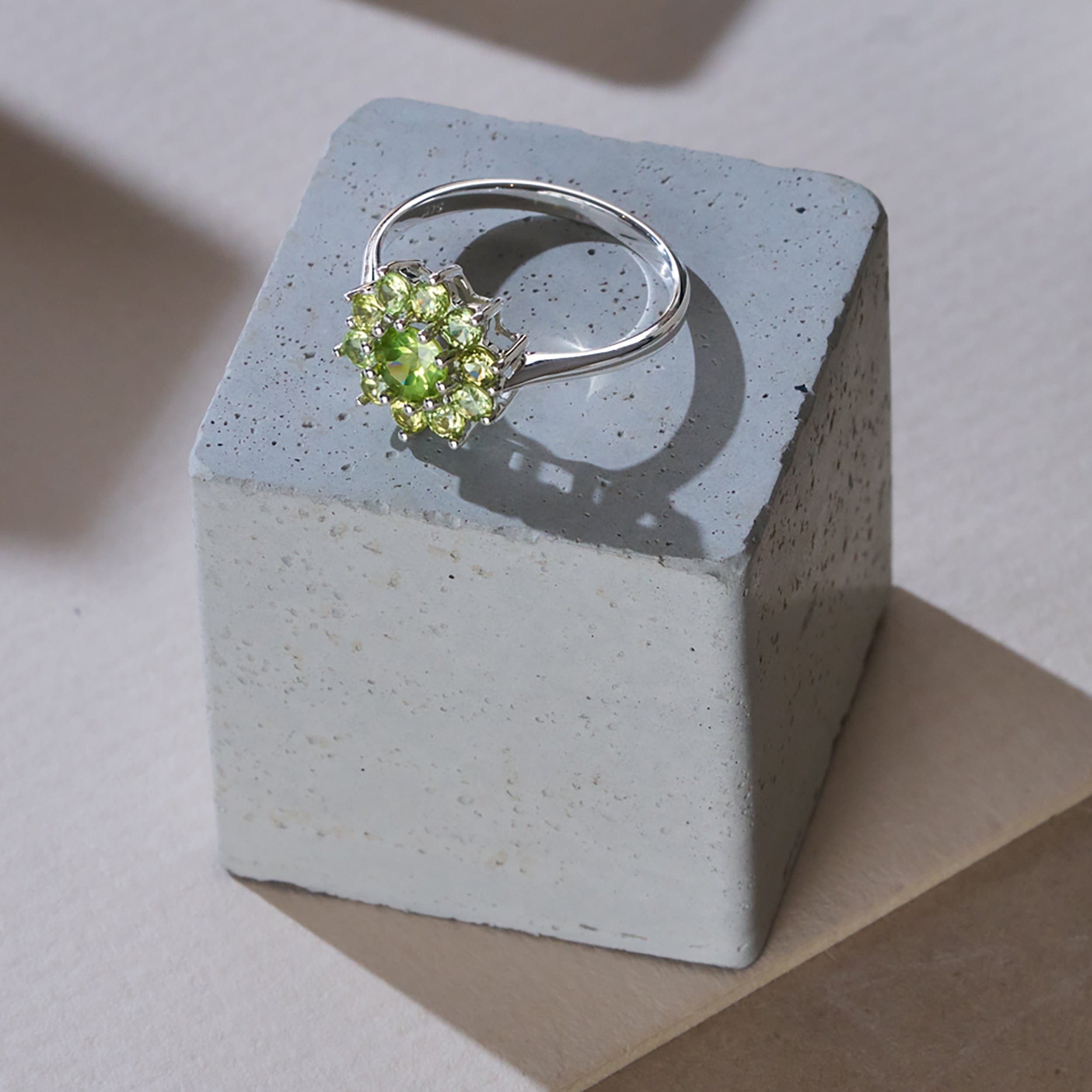 WHITE* 1.12ct Peridot Cluster Ring in 9K White Gold