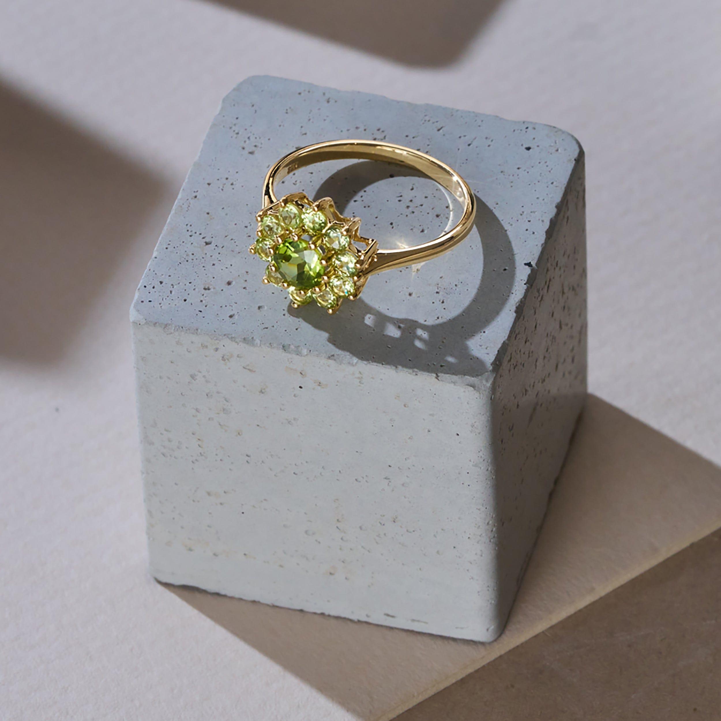 Yellow 1.12ct Peridot Cluster Ring in 9K Yellow Gold