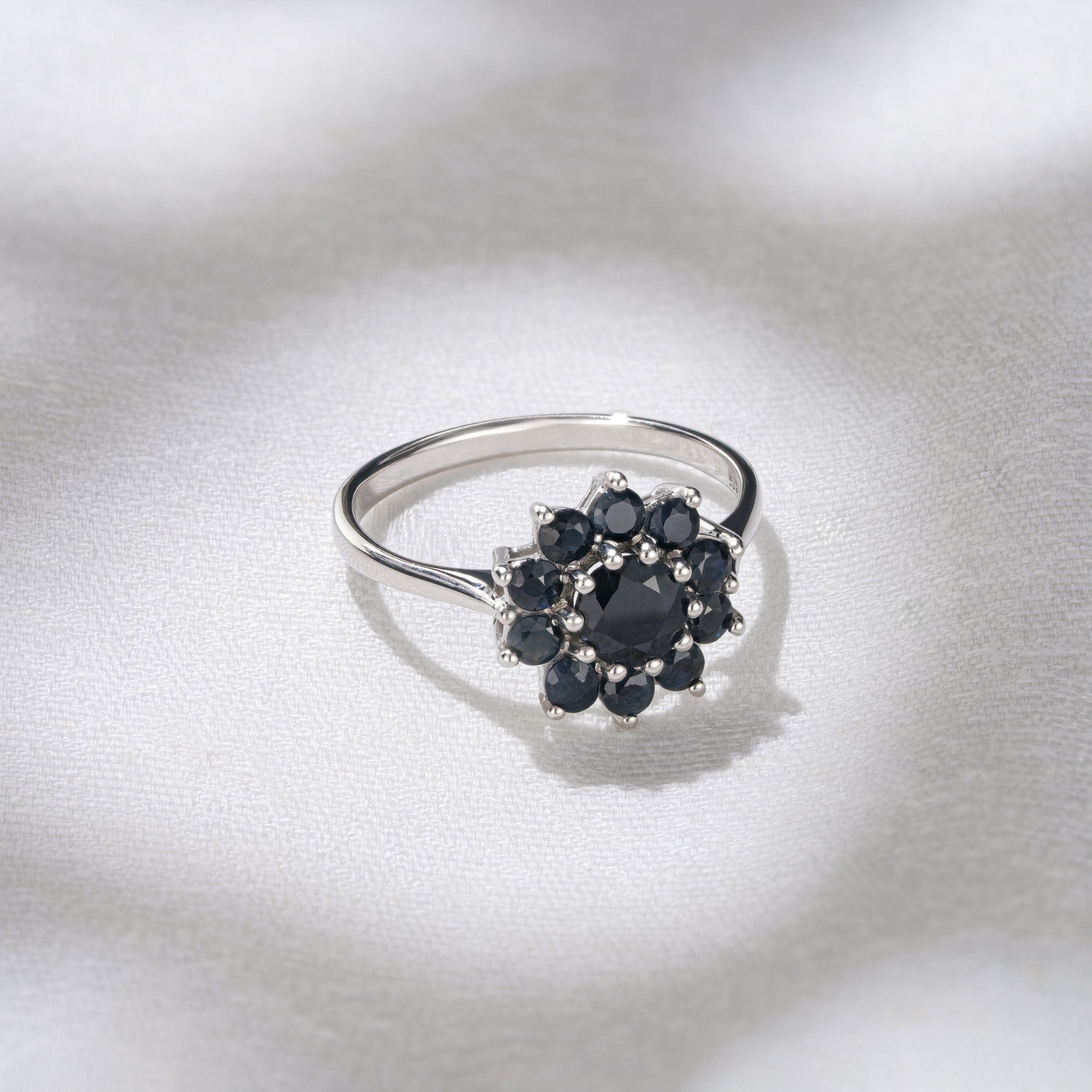 WHITE* 1.33ct Sapphire Cluster Ring in 9K White Gold