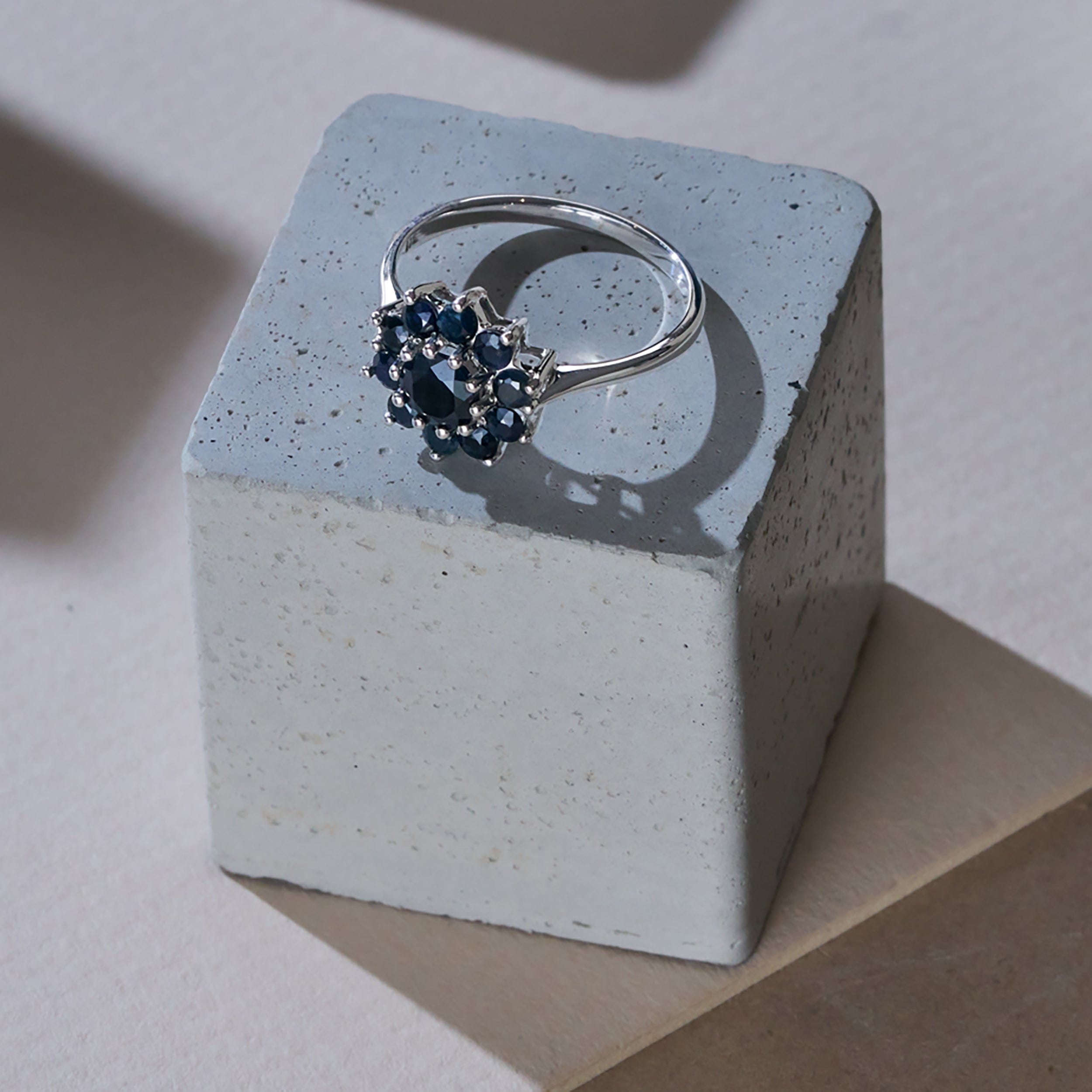 WHITE* 1.33ct Sapphire Cluster Ring in 9K White Gold