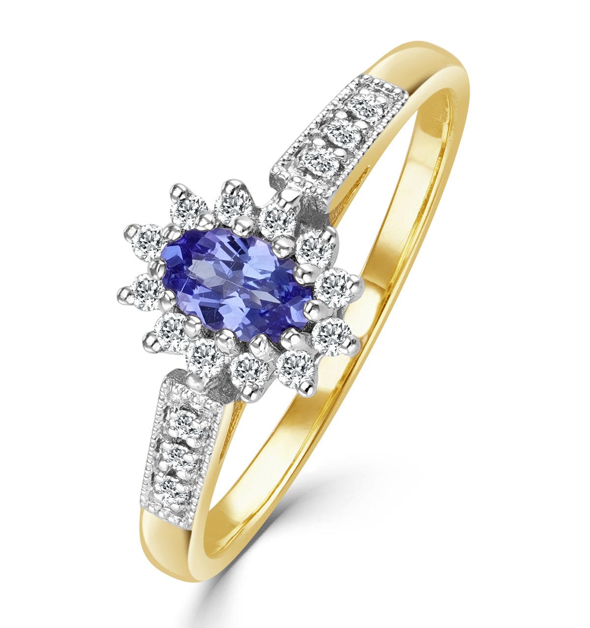 Diamond Tanzanite 5 x 3 mm And Diamond 9K Gold Ring