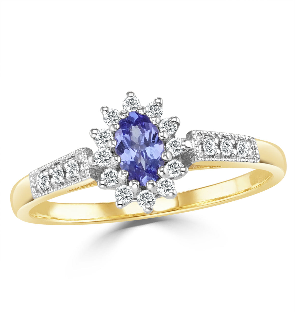 Diamond Tanzanite 5 x 3 mm And Diamond 9K Gold Ring