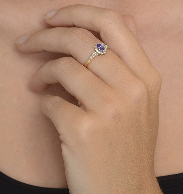 Diamond Tanzanite 5 x 3 mm And Diamond 9K Gold Ring