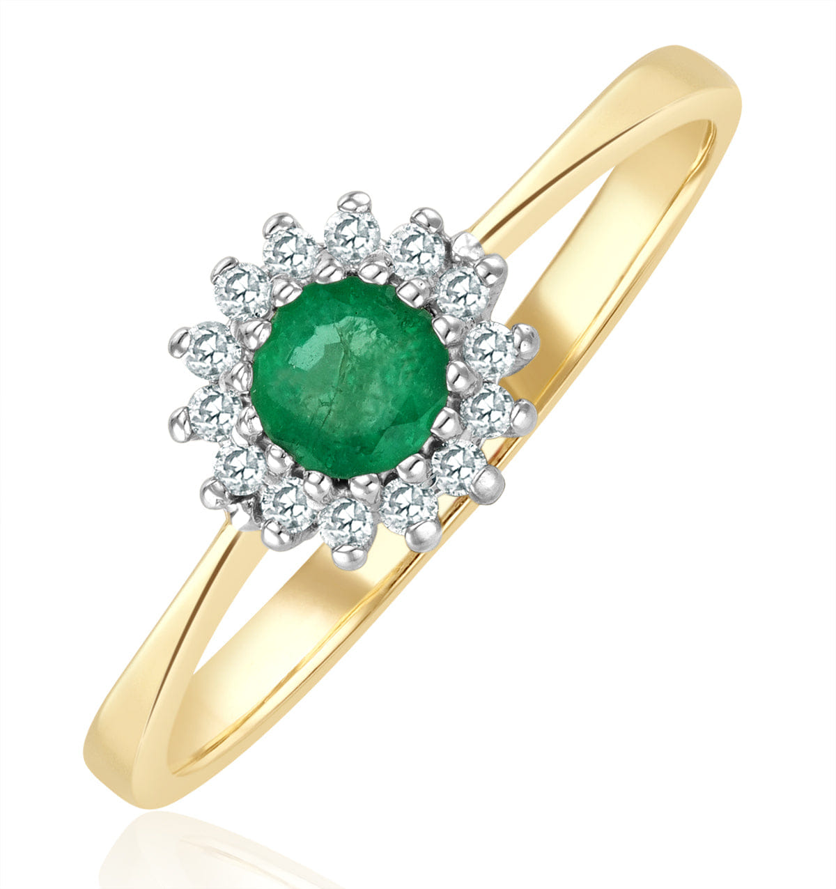 Diamond Emerald 3.5 mm And Diamond 9K Gold Ring