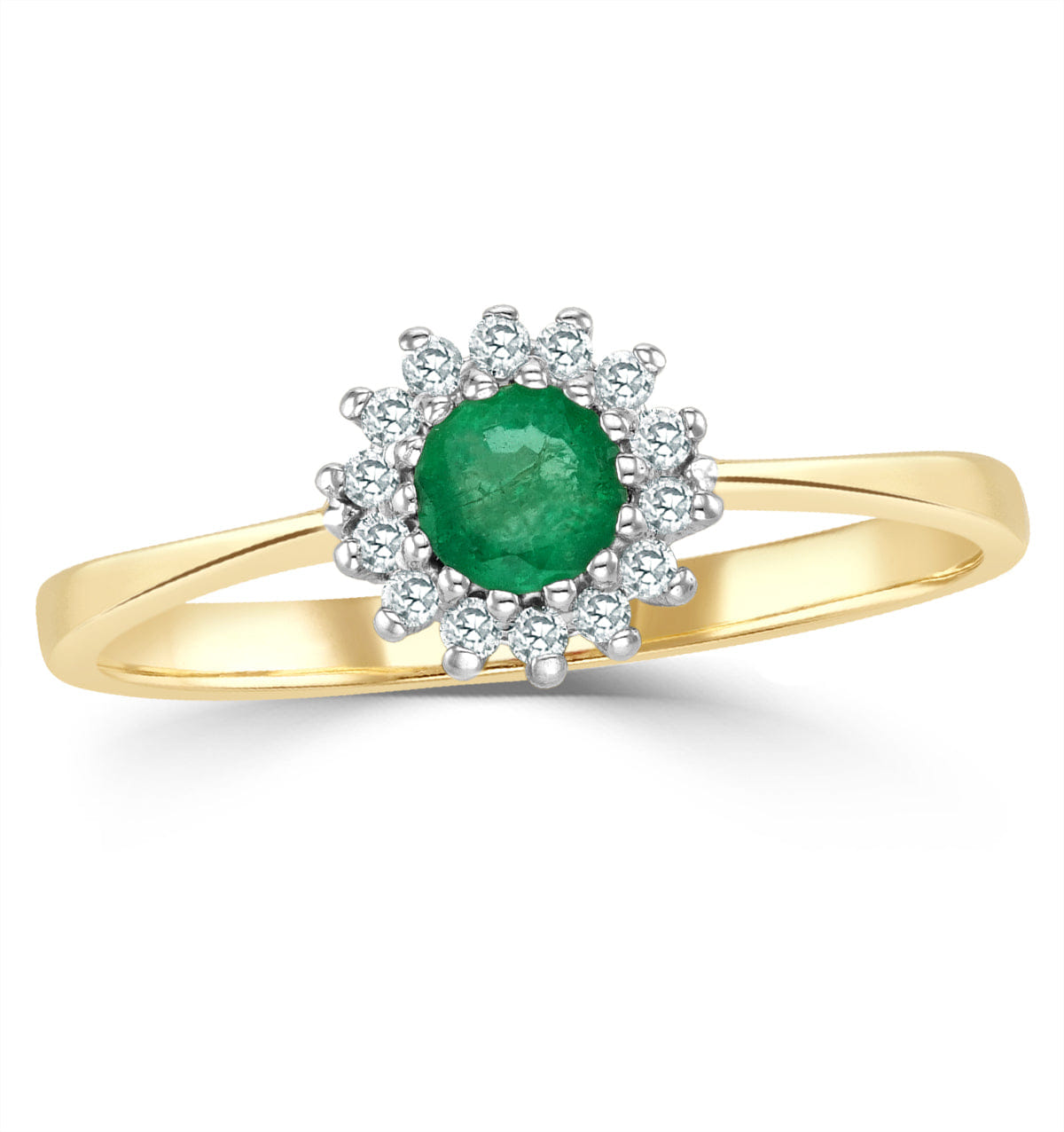 Diamond Emerald 3.5 mm And Diamond 9K Gold Ring