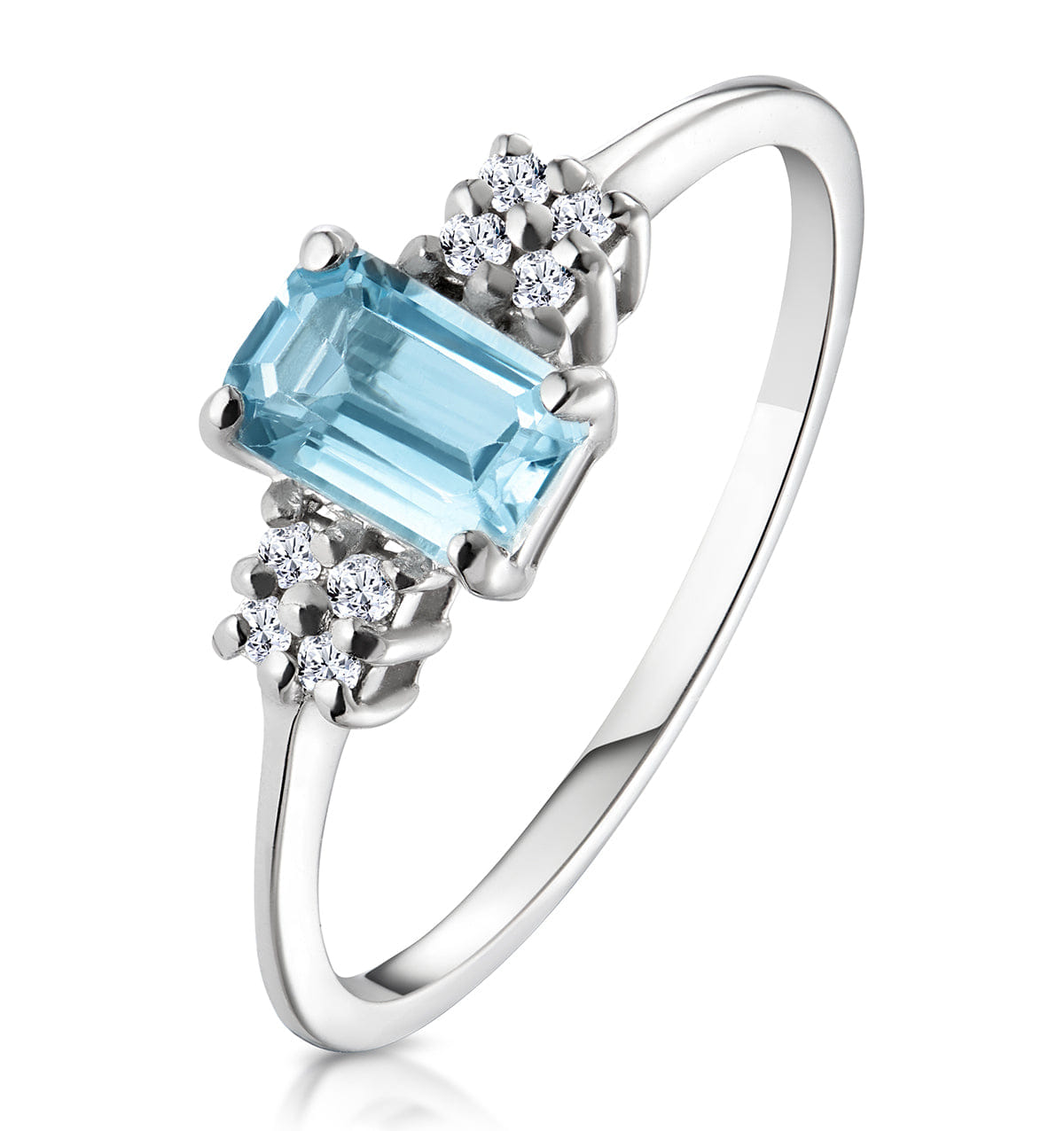 Diamond Blue Topaz 6 x 4 mm And Diamond Ring 9K White Gold