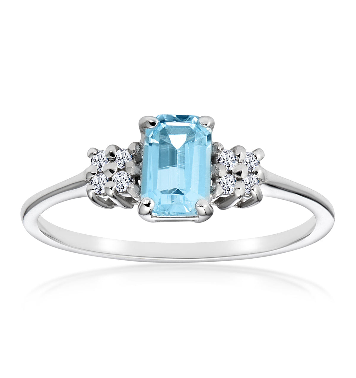 Diamond Blue Topaz 6 x 4 mm And Diamond Ring 9K White Gold