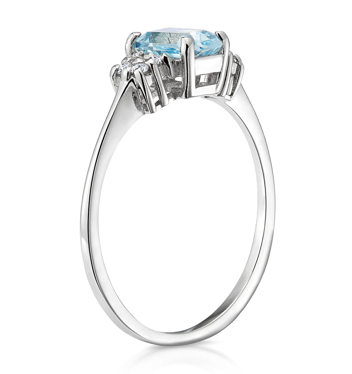 Diamond Blue Topaz 6 x 4 mm And Diamond Ring 9K White Gold
