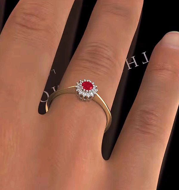 Diamond Ruby 3.5 x 3.5 mm And Diamond 9K Gold Ring