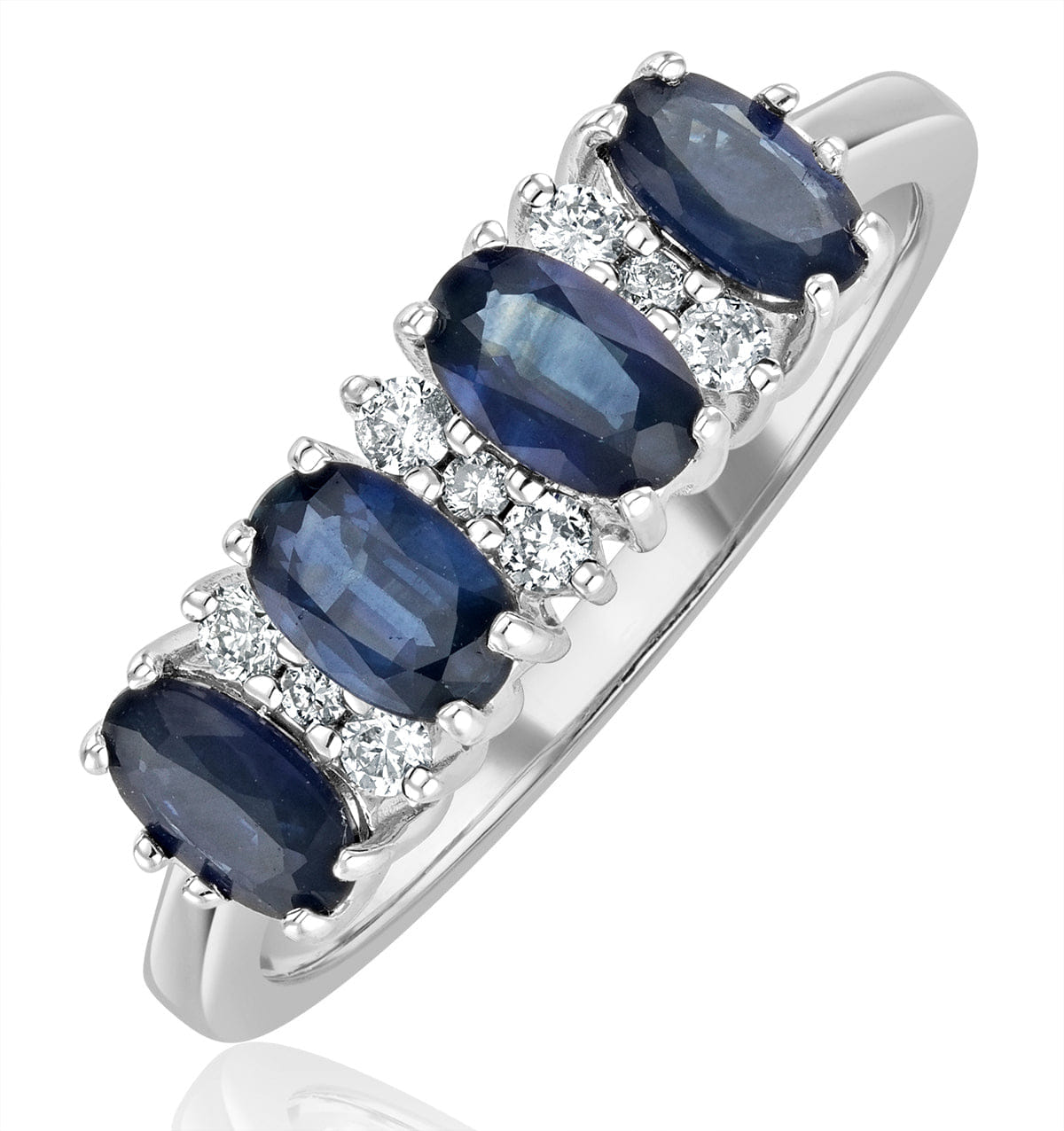 Diamond Sapphire 5 x 3 mm And Diamond 9K White Gold Ring A4452