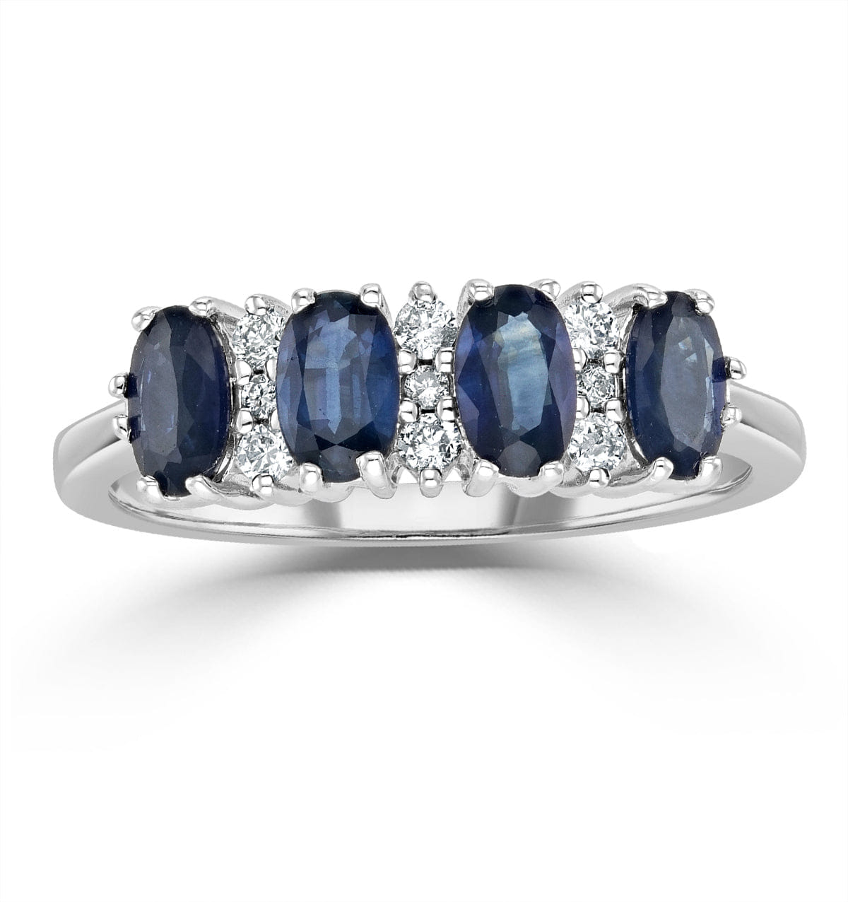 Diamond Sapphire 5 x 3 mm And Diamond 9K White Gold Ring A4452