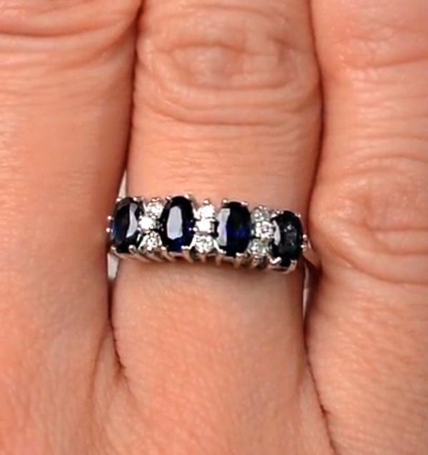 Diamond Sapphire 5 x 3 mm And Diamond 9K White Gold Ring A4452