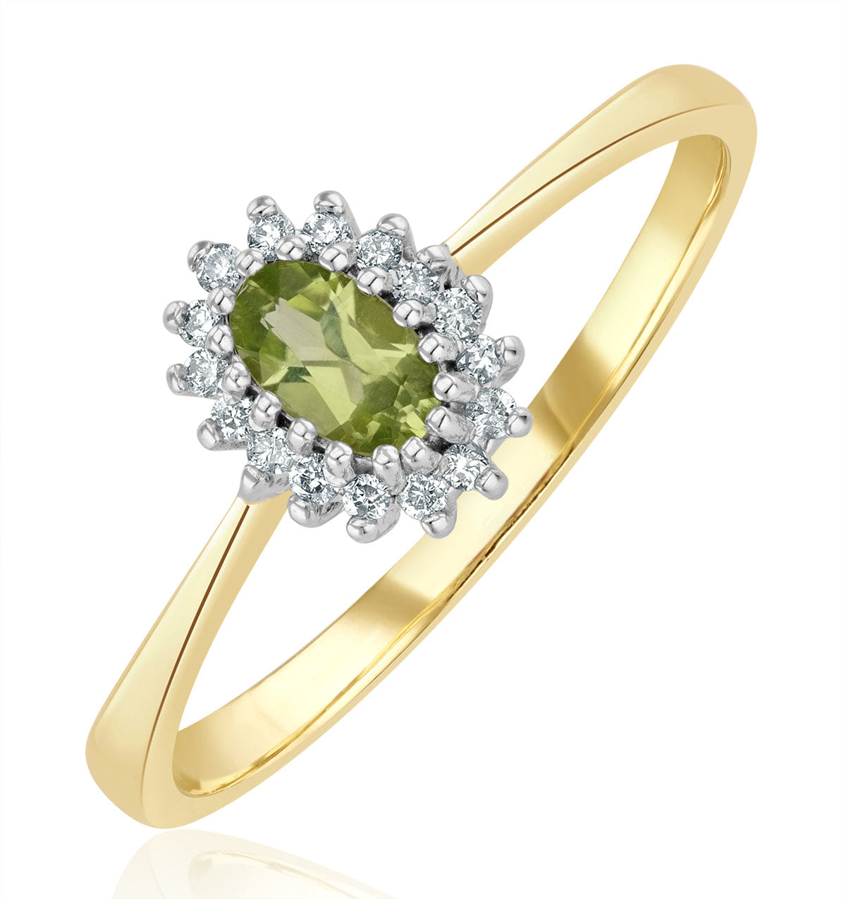 Diamond Peridot 5 x 3 mm And Diamond 9K Yellow Gold Ring