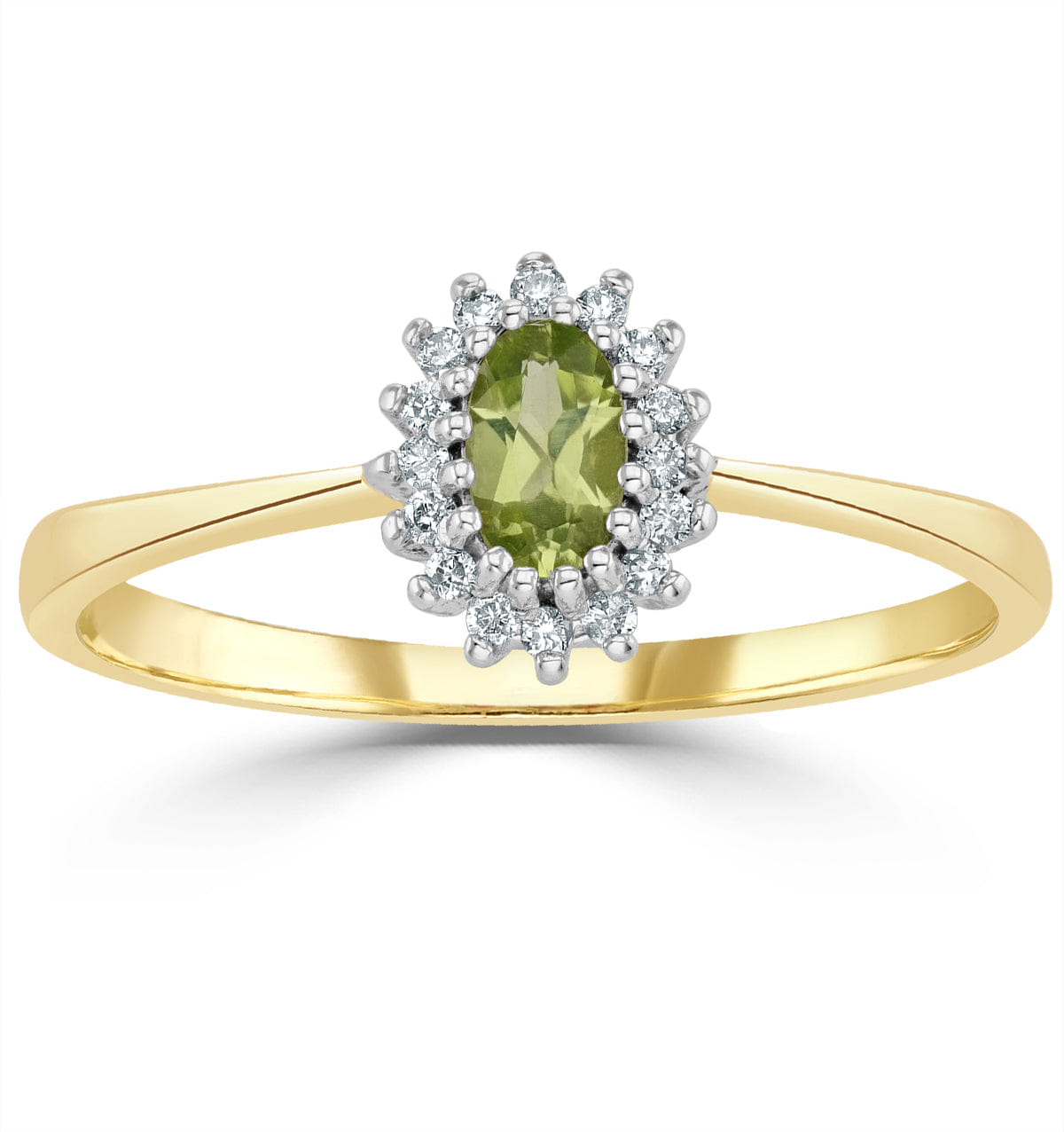 Diamond Peridot 5 x 3 mm And Diamond 9K Yellow Gold Ring