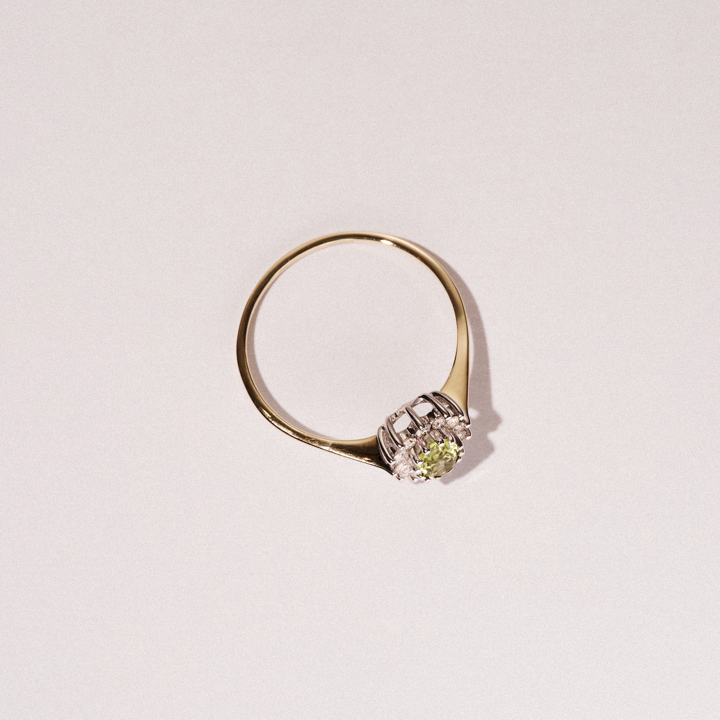 Diamond Peridot 5 x 3 mm And Diamond 9K Yellow Gold Ring