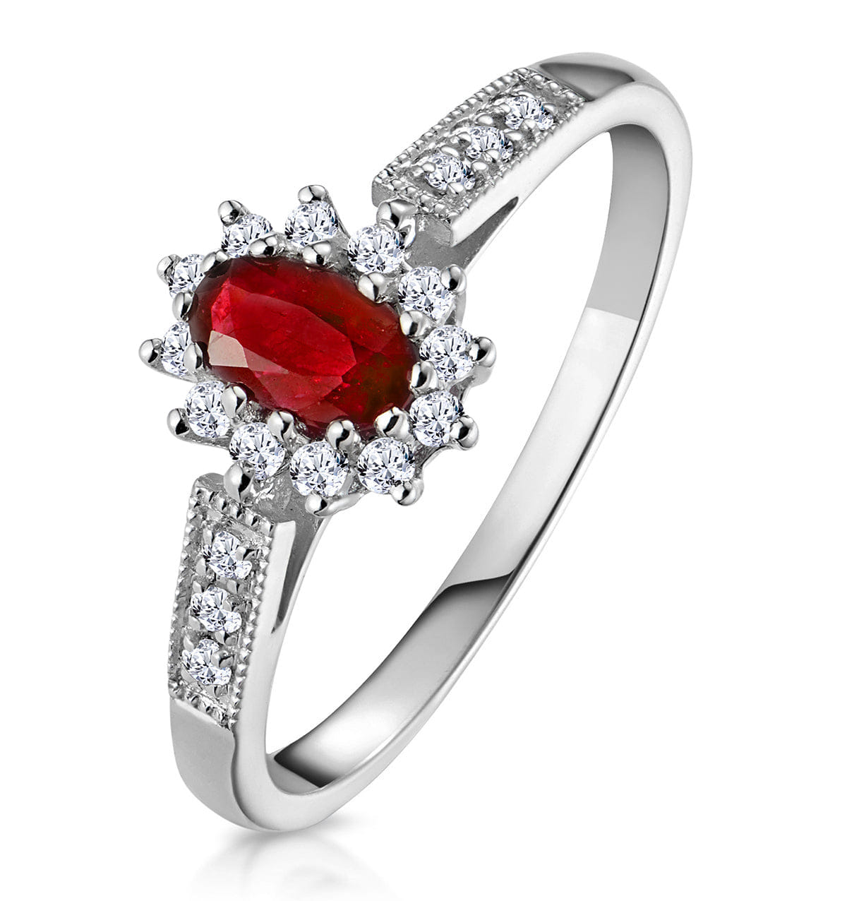 RING Ruby Ring with Lab Diamonds in 925 Silver - 5 x 3 mm Centre