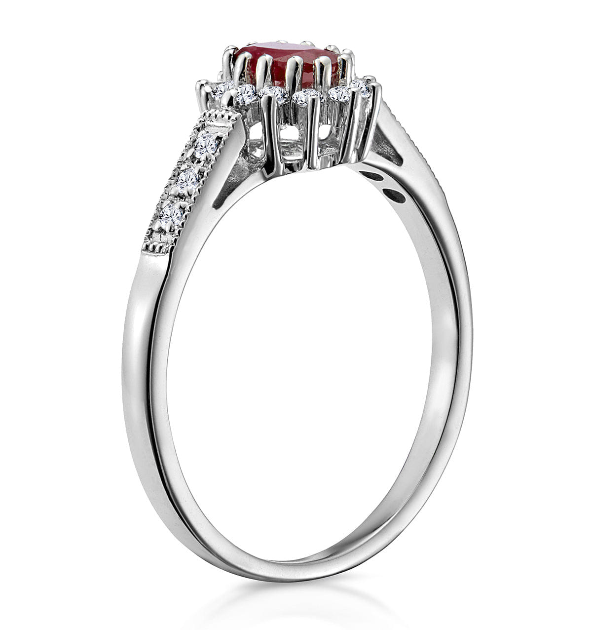 RING Ruby Ring with Lab Diamonds in 925 Silver - 5 x 3 mm Centre