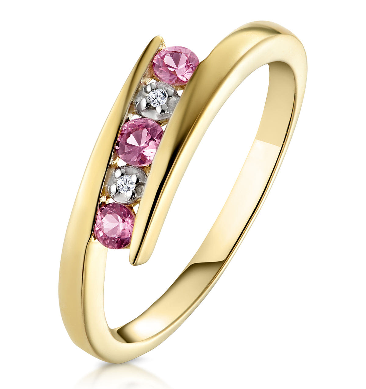 Diamond 0.21ct Pink Sapphire and Diamond Ring 9K Yellow Gold