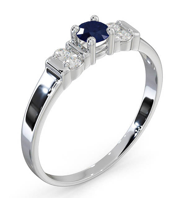 Diamond Sapphire 3.75 mm And Diamond 9K White Gold Ring
