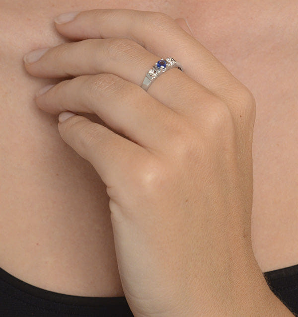 Diamond Sapphire 3.75 mm And Diamond 9K White Gold Ring