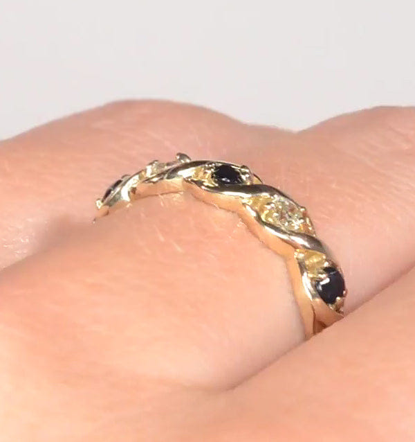 Diamond Sapphire 2.25 x 2.25 mm And Diamond 9K Gold Ring